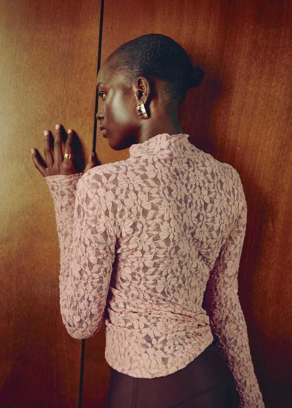 Pink Lt Pastel Lace T-Shirt With Perkins Neck, Light-Pastel Pink, large image number 2