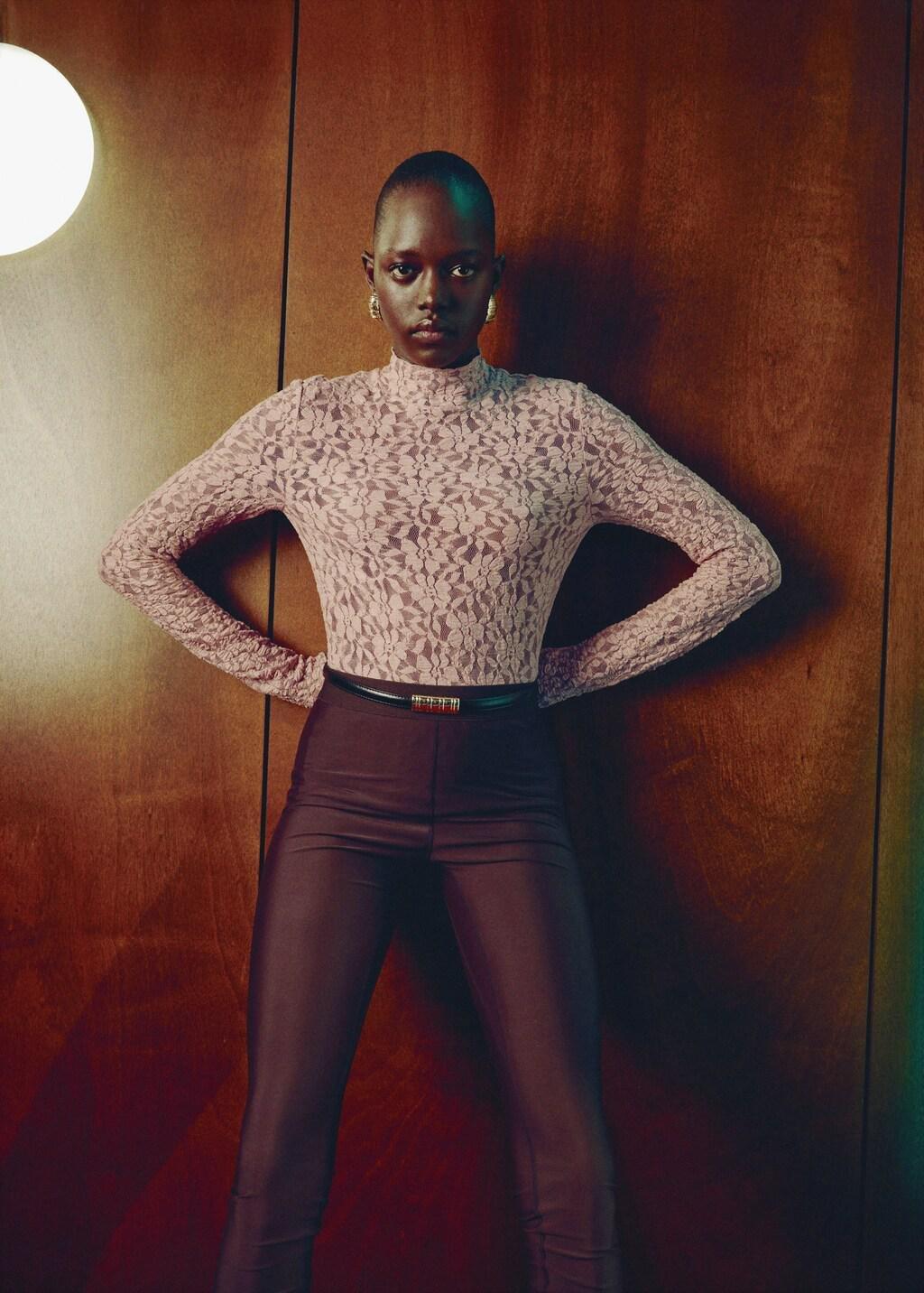 Pink Lt Pastel Lace T-Shirt With Perkins Neck, Light-Pastel Pink, large image number 3