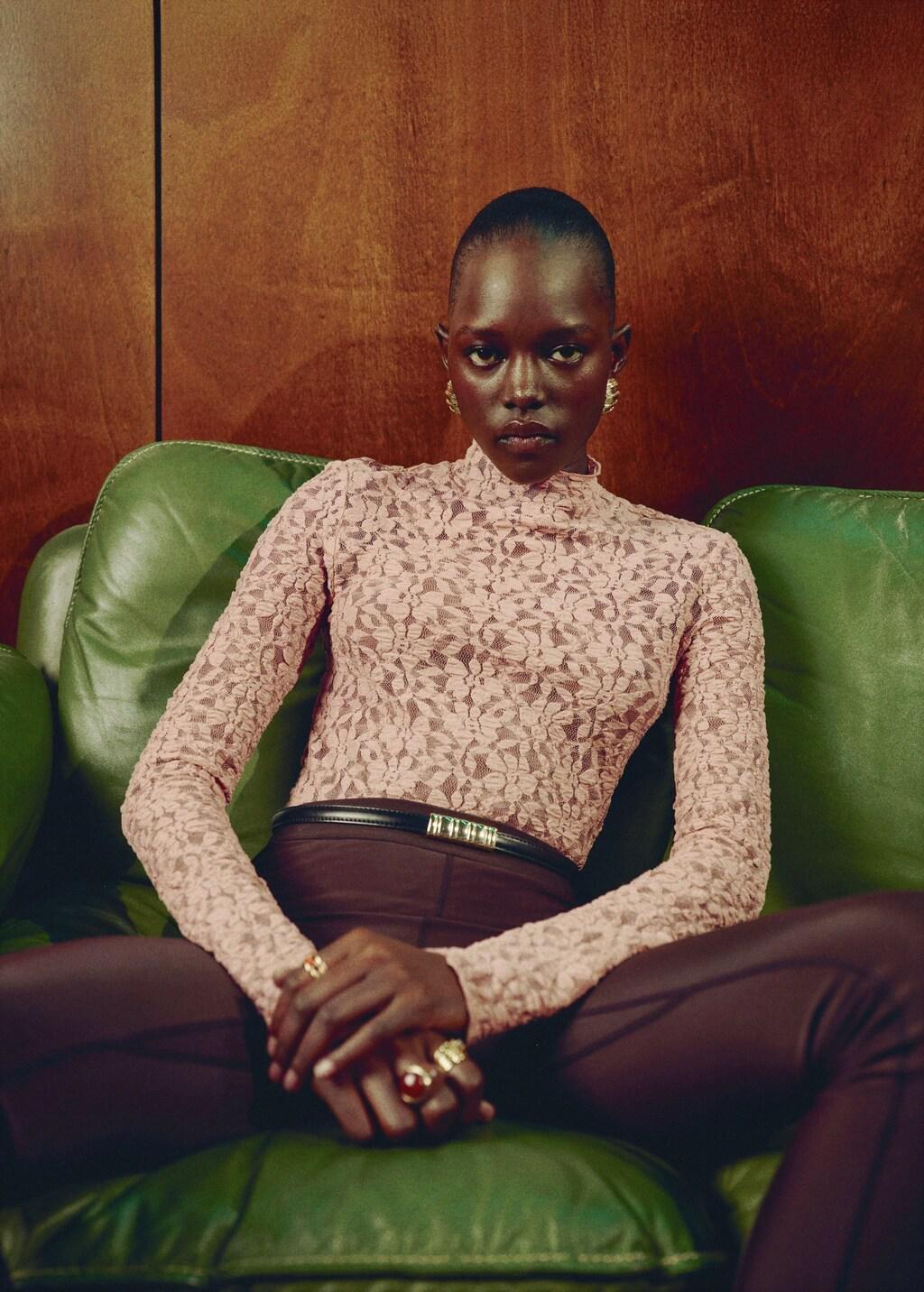 Pink Lt Pastel Lace T-Shirt With Perkins Neck, Light-Pastel Pink, large image number 6