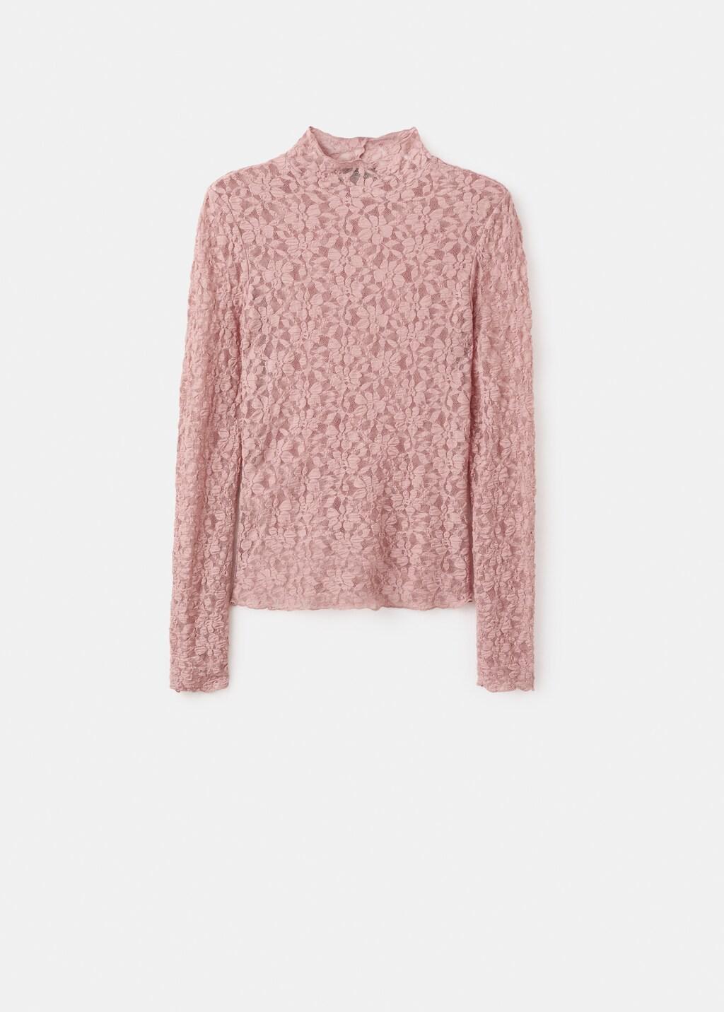 Pink Lt Pastel Lace T-Shirt With Perkins Neck, Light-Pastel Pink, large image number 7