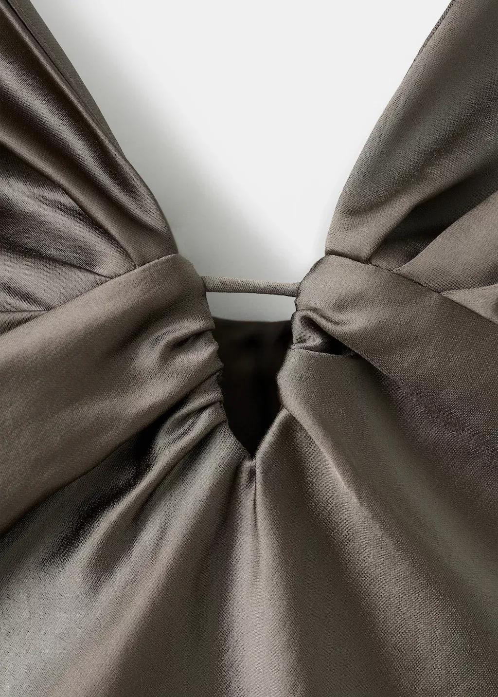 Grey V-Neck Satin Dress, Medium Grey, large image number 5