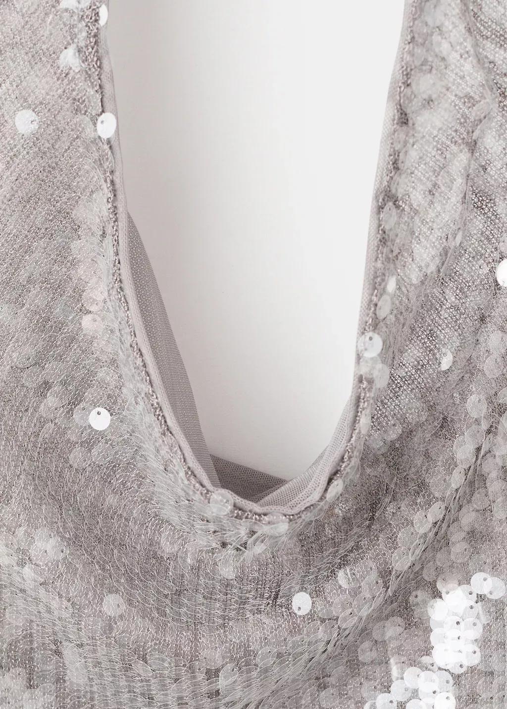 Silver Sequin Top With Cowl Neckline, Silver, large image number 1