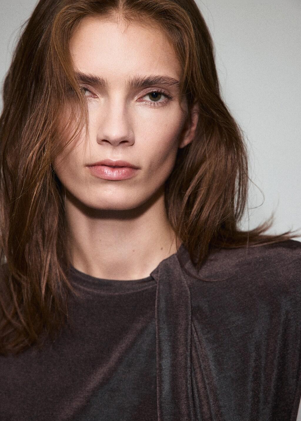 Brown Lurex T-Shirt With Gathered Detail, Brown, large image number 4