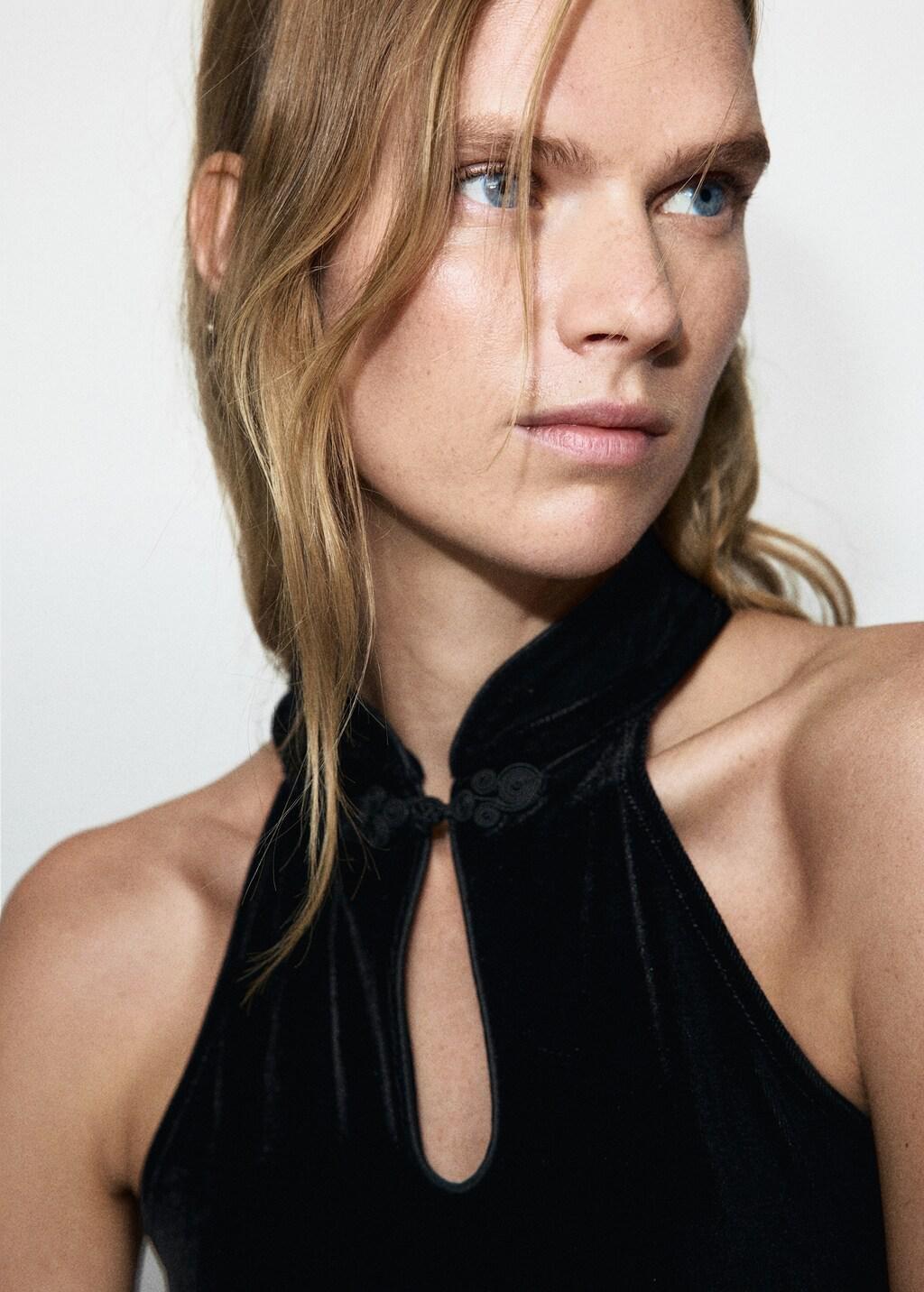 Black Velvet Halter-Neck Top With Toggle, Black, large image number 4