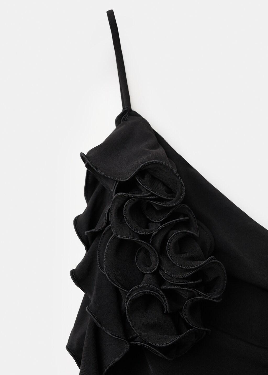 Black Ruched Asymmetrical Top With Ruffle Trim, 0201_99, large image number 1