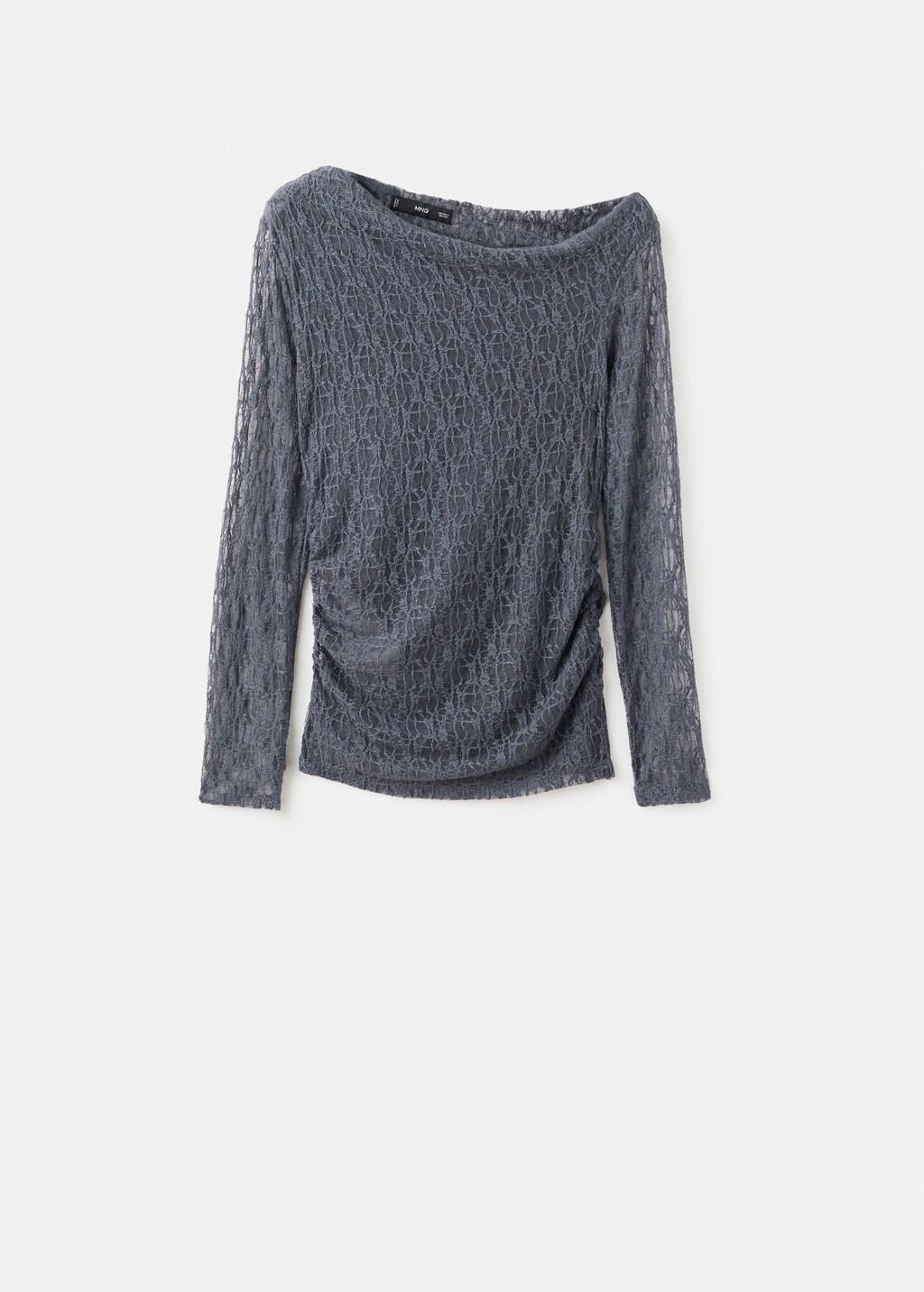 Grey Lace Top With Asymmetrical Neckline, Grey, large image number 6