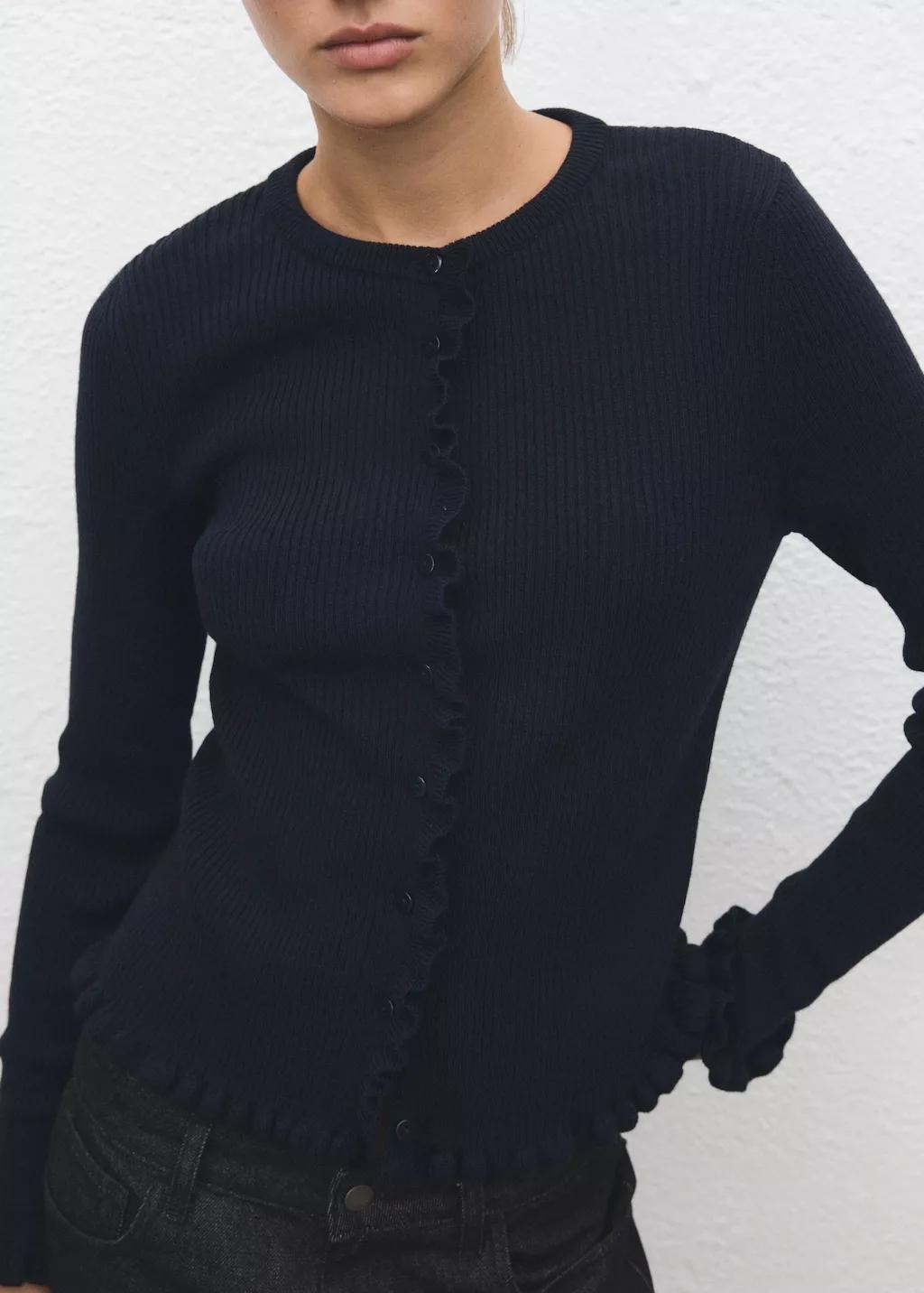 Navy Scalloped Edges Cardigan, Navy, large image number 3