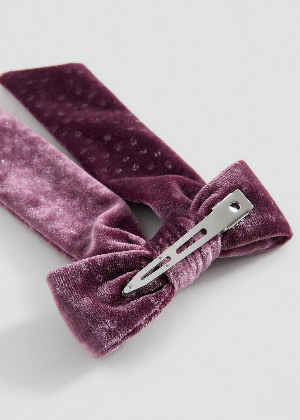 Pink Velvet Bow Hairclip, Kids Girl, Pink, medium