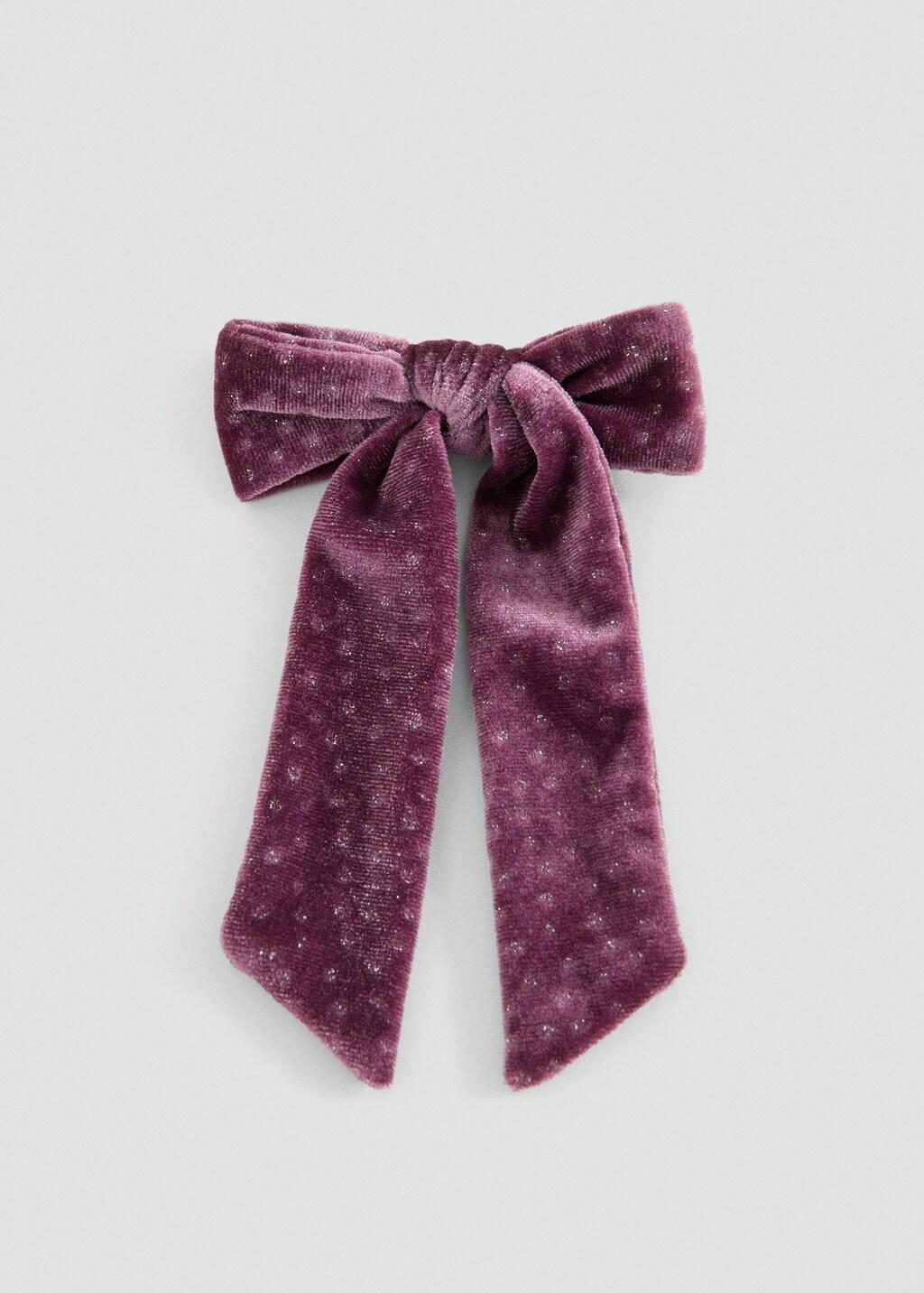 Pink Velvet Bow Hairclip, Kids Girl, Pink, large image number 1