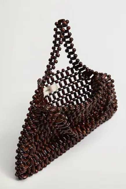 Brown Wood Beaded Bag, Women, , large image number 5