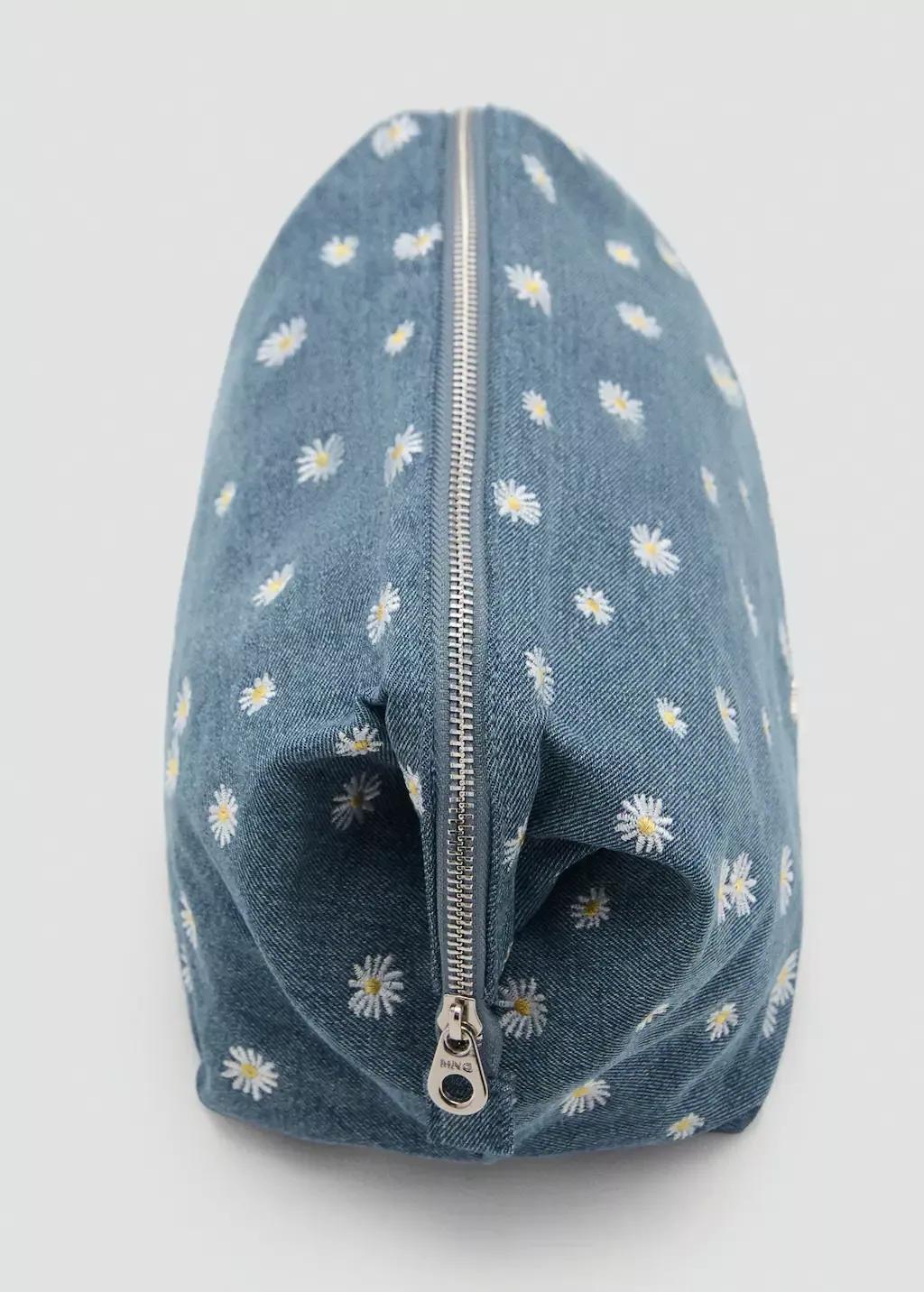 OPEN BLUE Denim toiletry bag embroidered with flowers, Open Blue, large image number 0