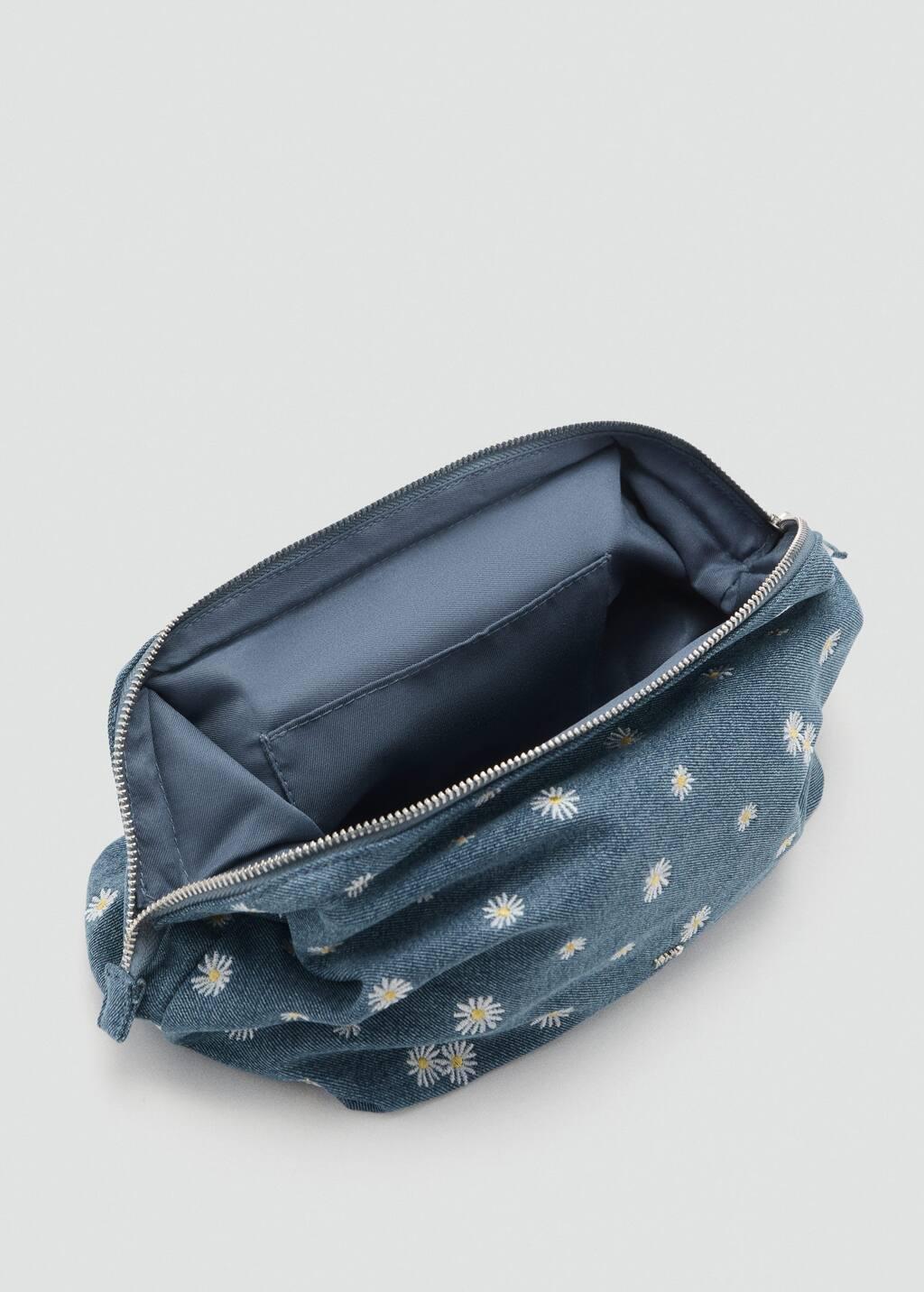 OPEN BLUE Denim toiletry bag embroidered with flowers, Open Blue, large image number 1