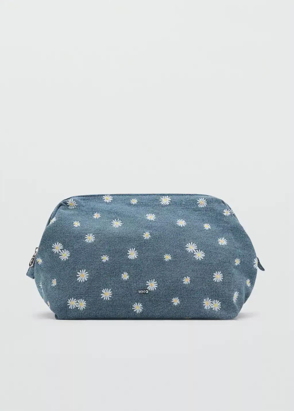 OPEN BLUE Denim toiletry bag embroidered with flowers, Open Blue, large image number 3