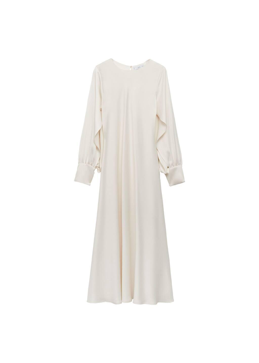 Cream Satin Dress With Slit Sleeves, , large image number 0