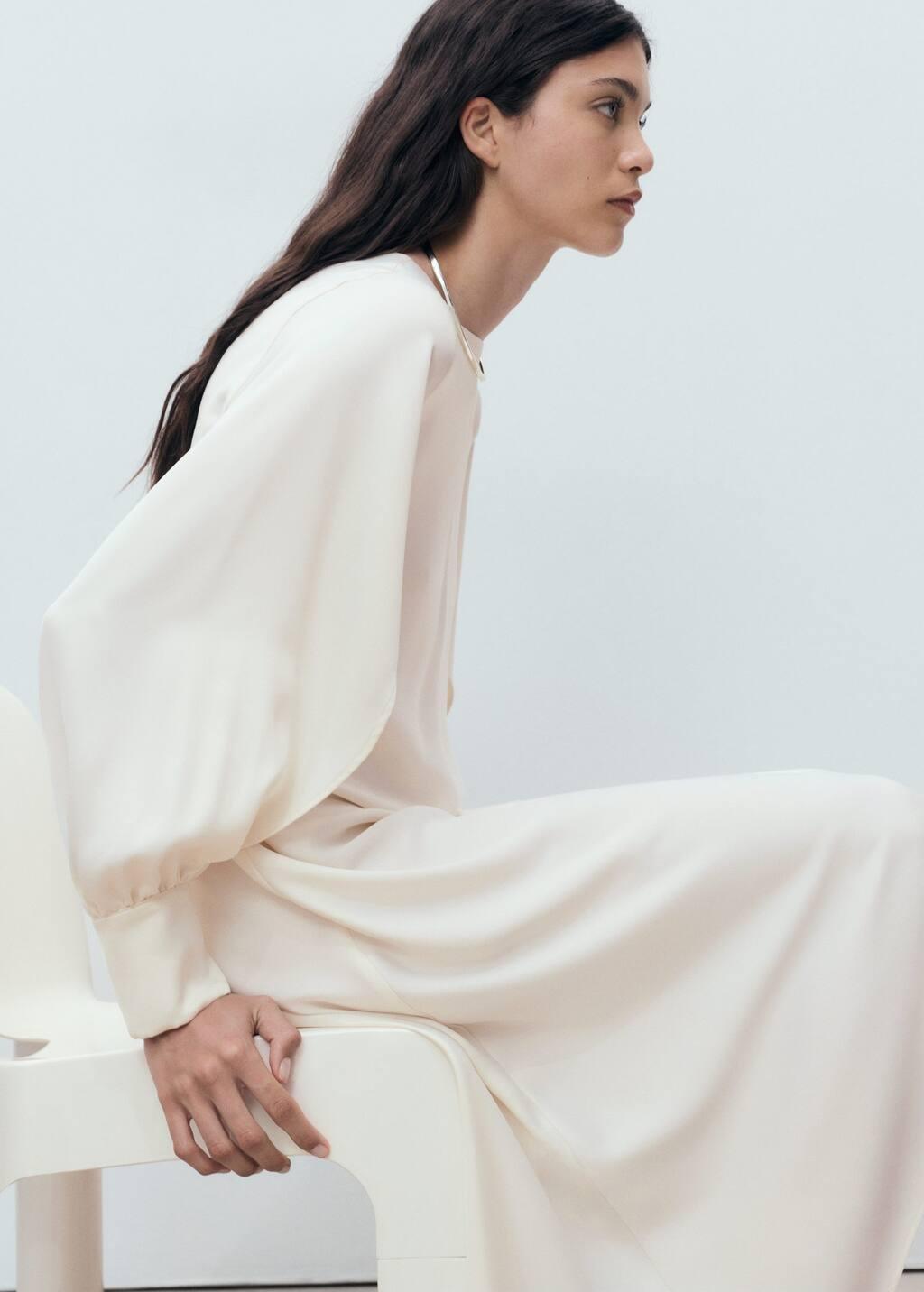 Cream Satin Dress With Slit Sleeves, , large image number 3