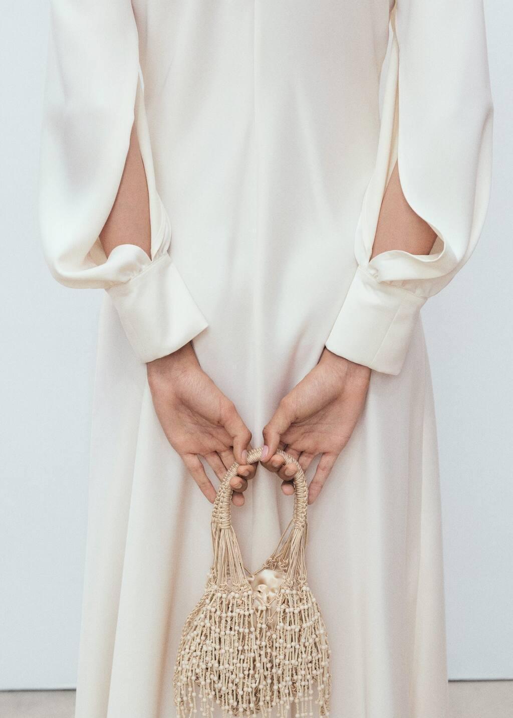 NATURAL WHITE Satin dress with slit sleeves, Natural White, large image number 3