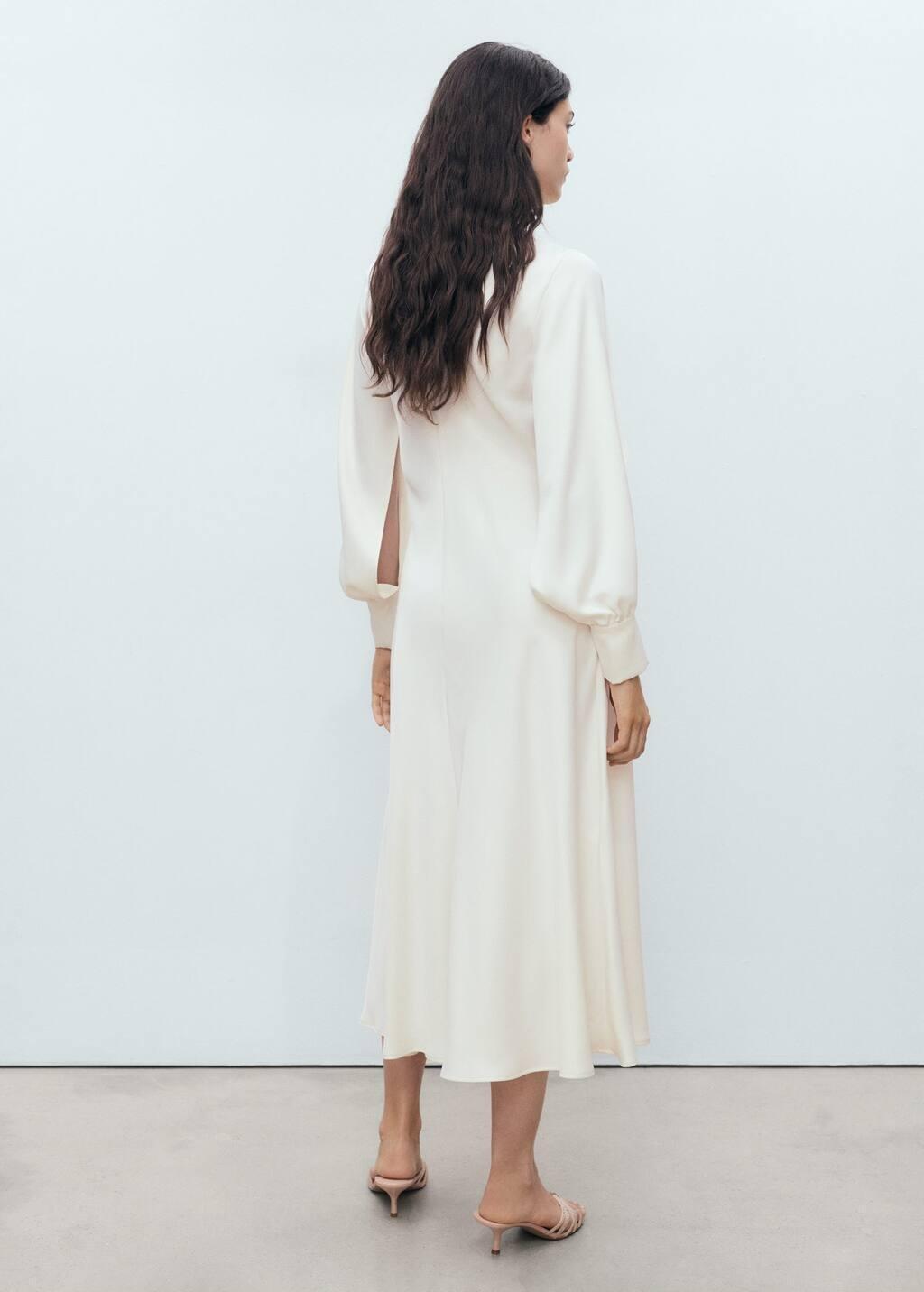 Cream Satin Dress With Slit Sleeves, , large image number 6