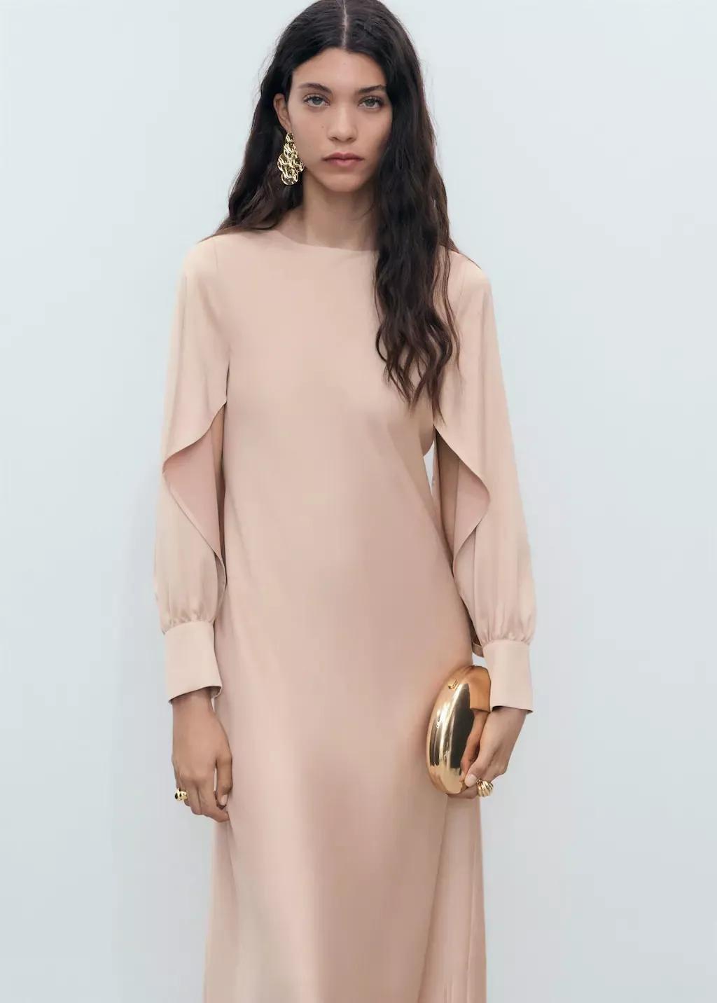 LT-PASTEL PINK Satin dress with slit sleeves, Light-Pastel Pink, large image number 0