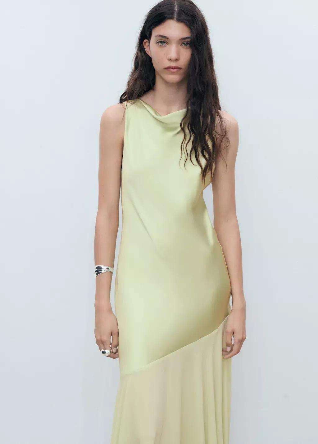 Green Combined Dress With Asymmetrical Cut, , large image number 1
