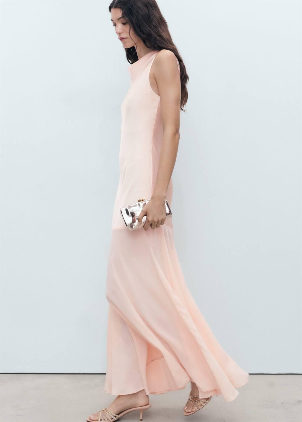 Pink Combined Dress With Asymmetrical Cut, , large image number 3