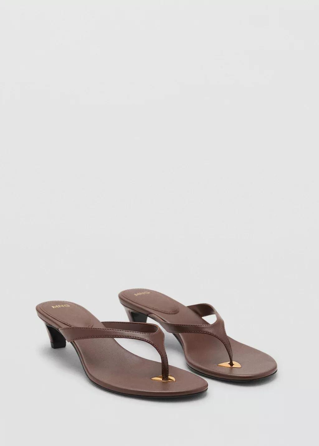 Brown Heeled Sandals With Metallic Detail, , large image number 2