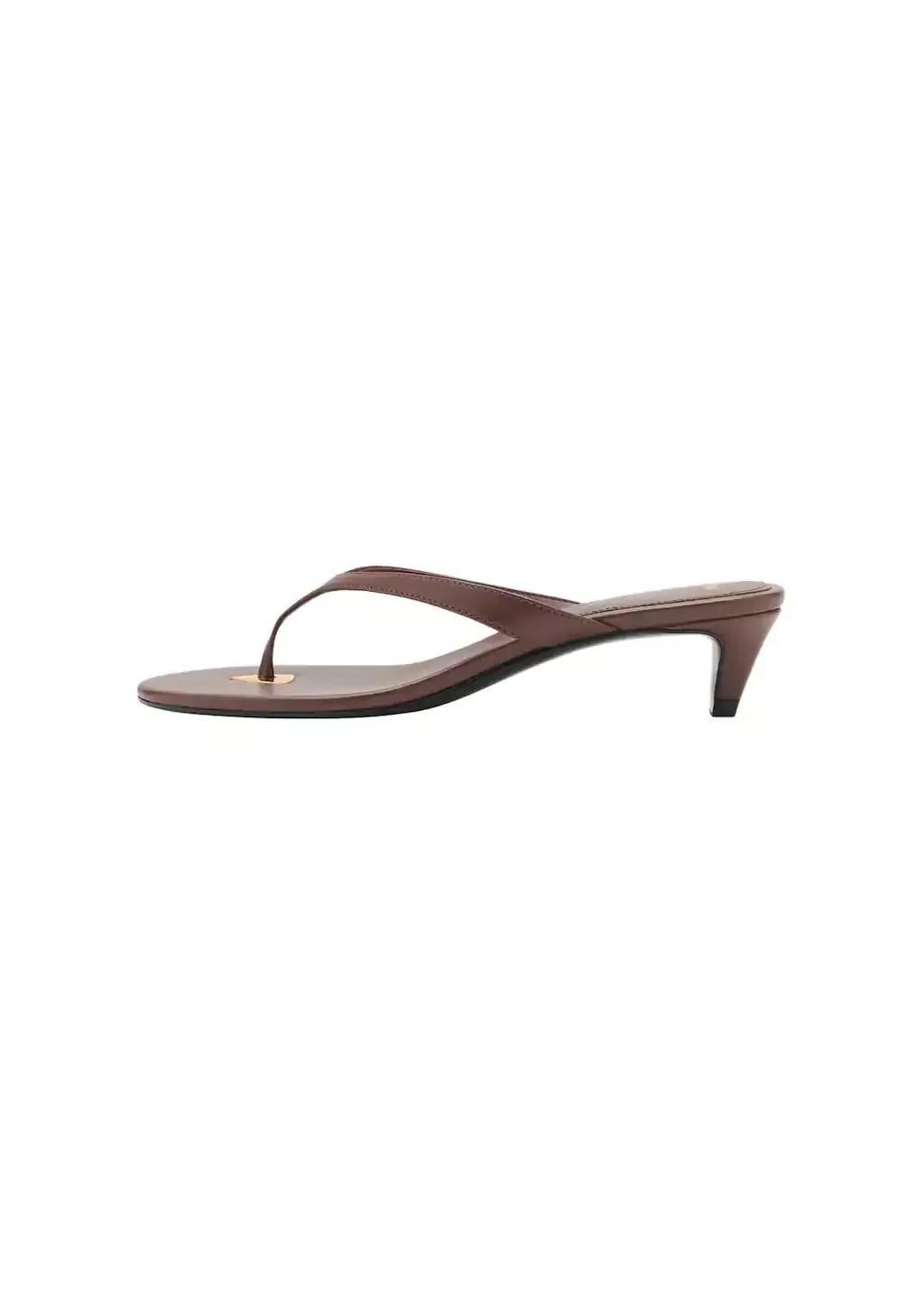 Brown Heeled Sandals With Metallic Detail, , large image number 6