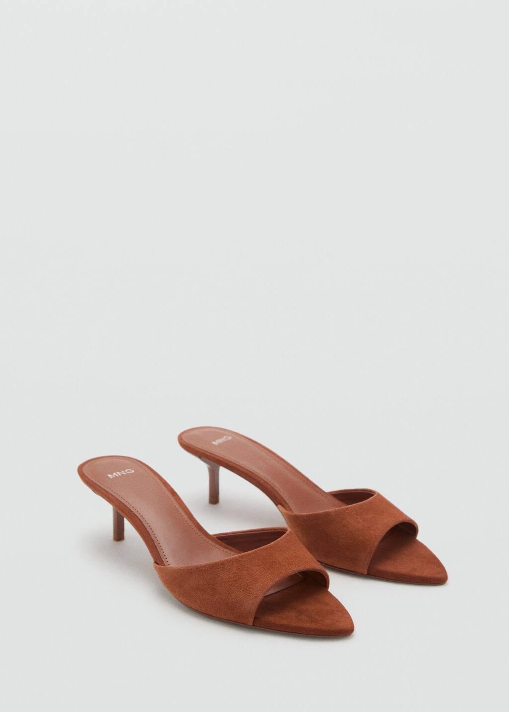 Orange Kitten-Heel Leather Sandal, , large image number 0