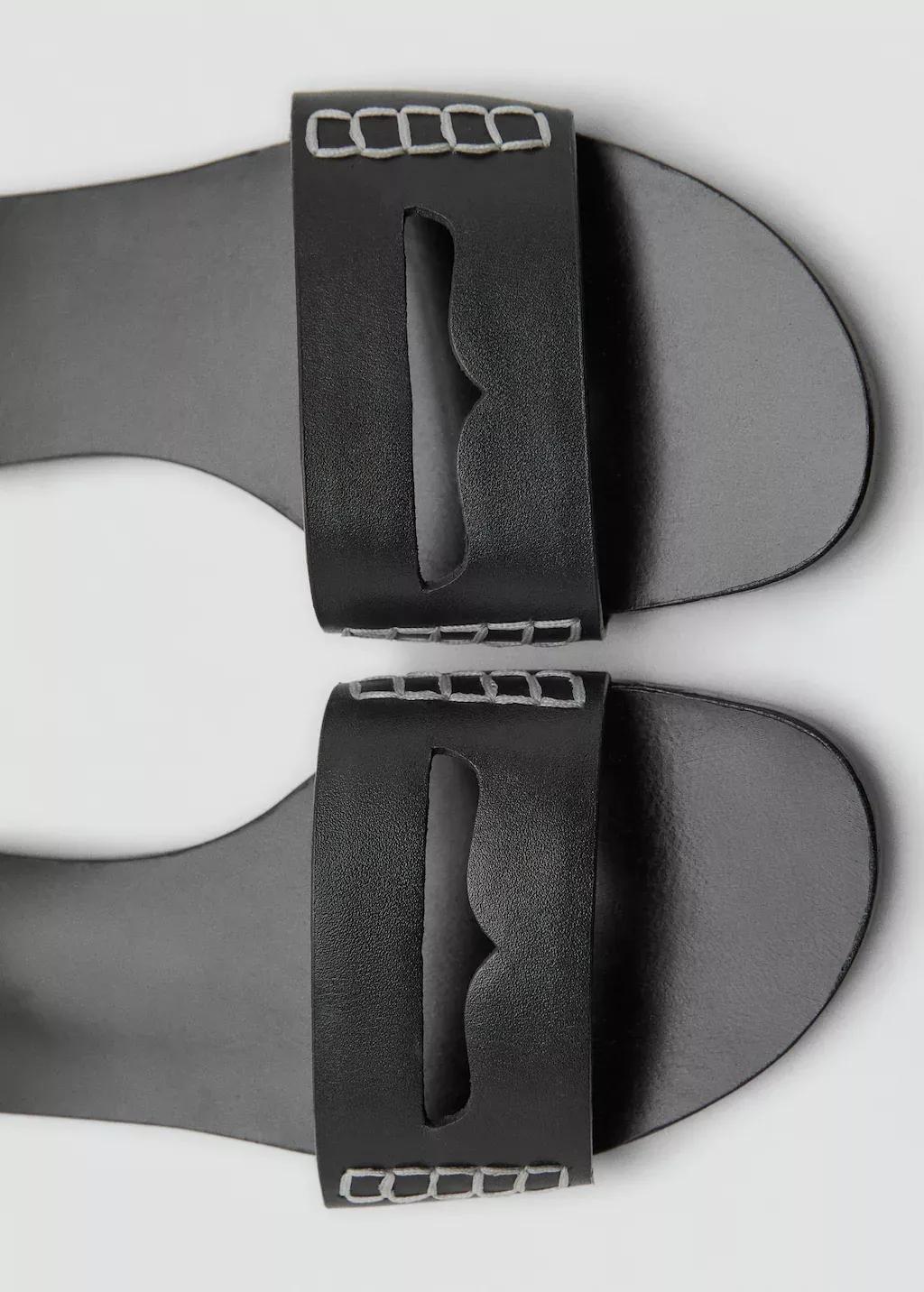 BLACK Leather sandals with a wide strap, , large image number 2