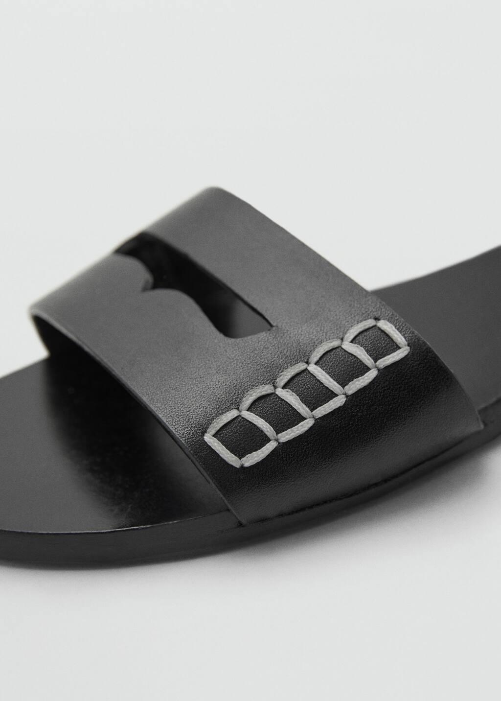 BLACK Leather sandals with a wide strap, , large image number 4
