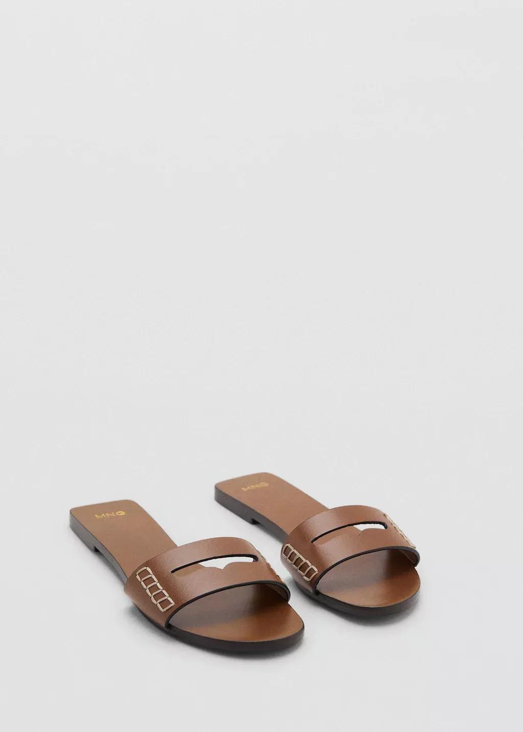 MEDIUM BROWN Leather sandals with a wide strap, , large image number 0