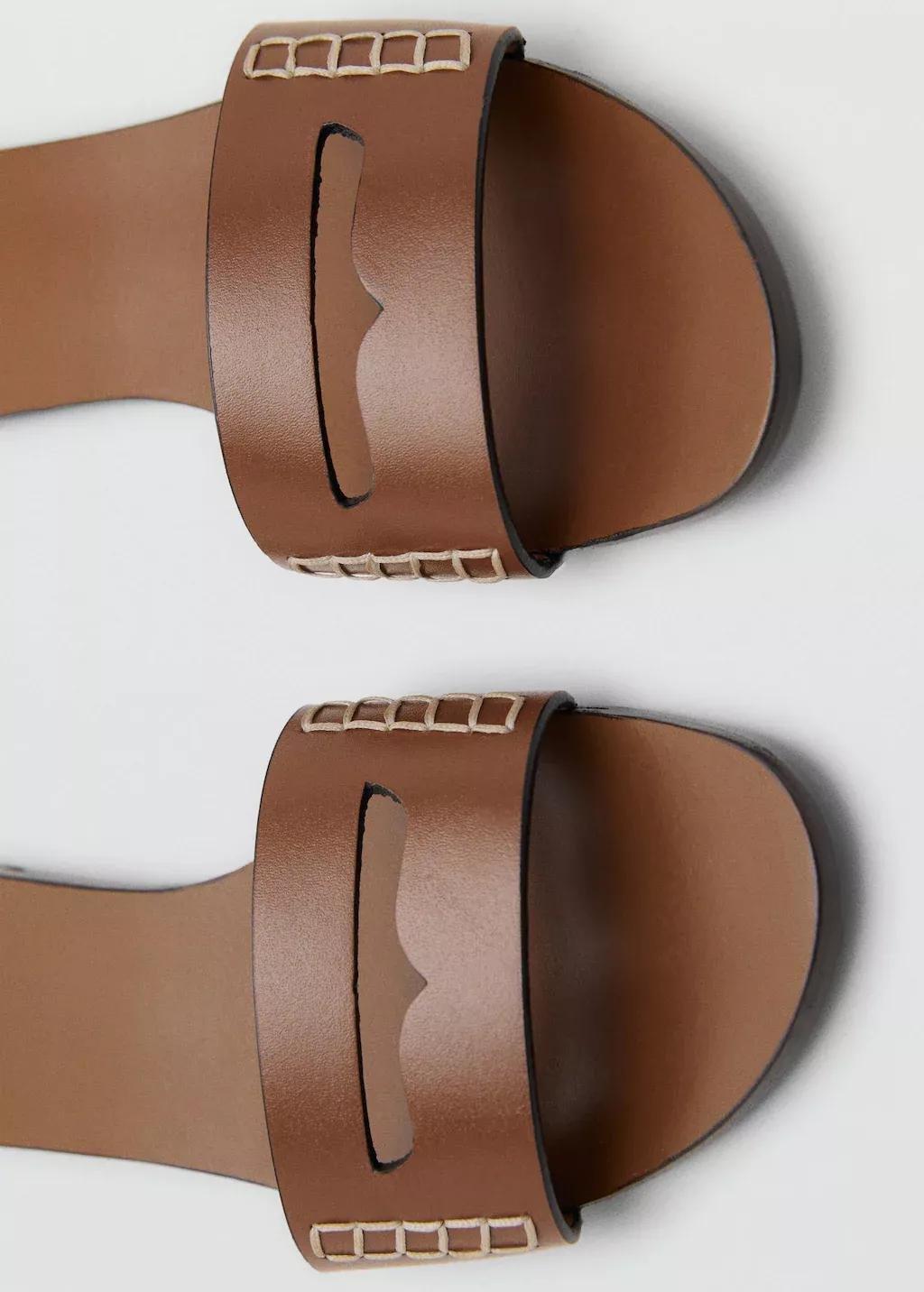 MEDIUM BROWN Leather sandals with a wide strap, , large image number 2