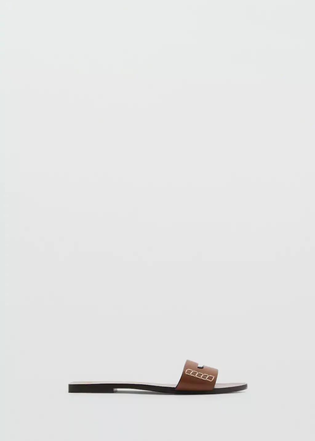 MEDIUM BROWN Leather sandals with a wide strap, , large image number 3