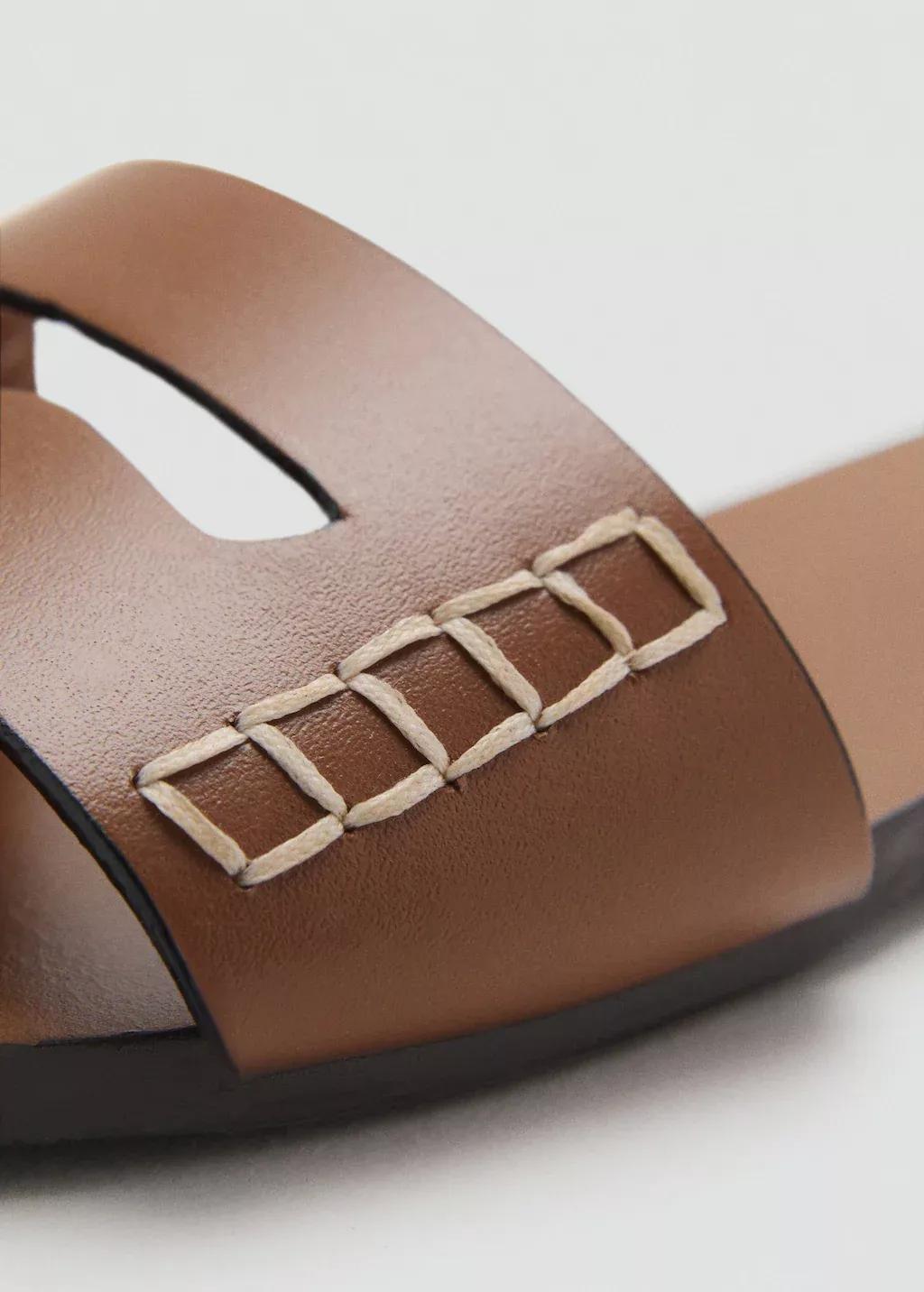 MEDIUM BROWN Leather sandals with a wide strap, , large image number 4