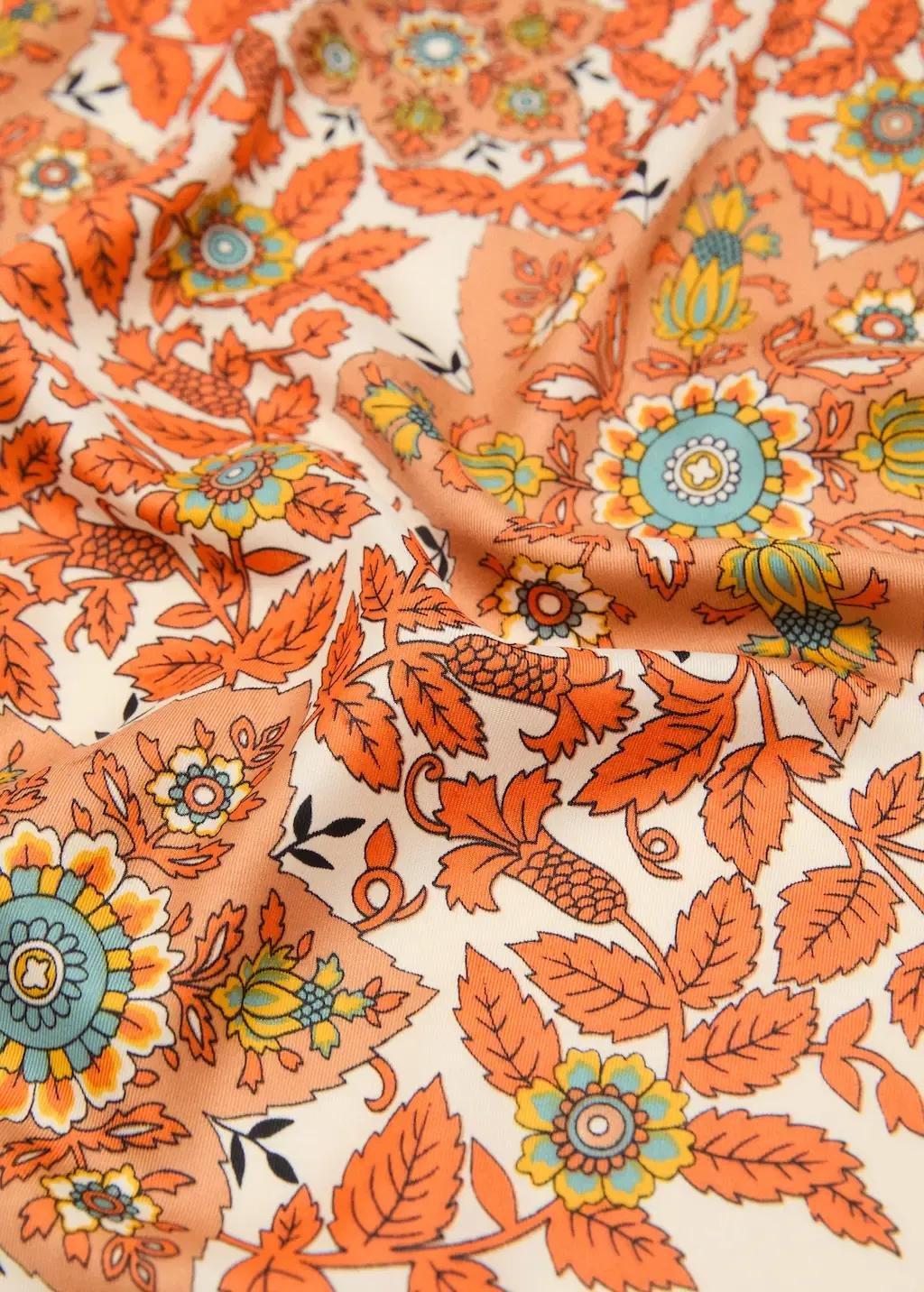 Orange Leaf-Print Scarf, Orange, large image number 0