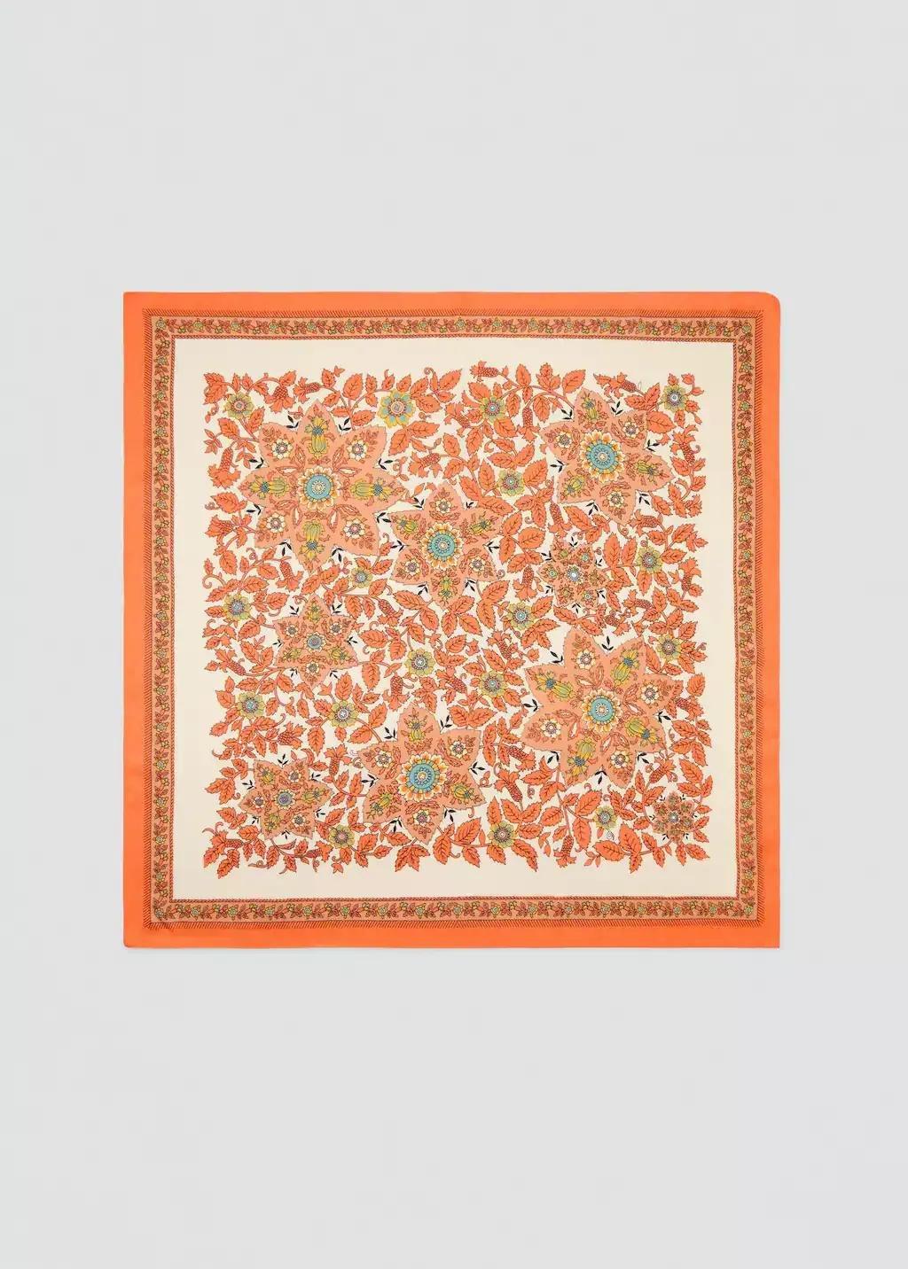 Orange Leaf-Print Scarf, Orange, large image number 2
