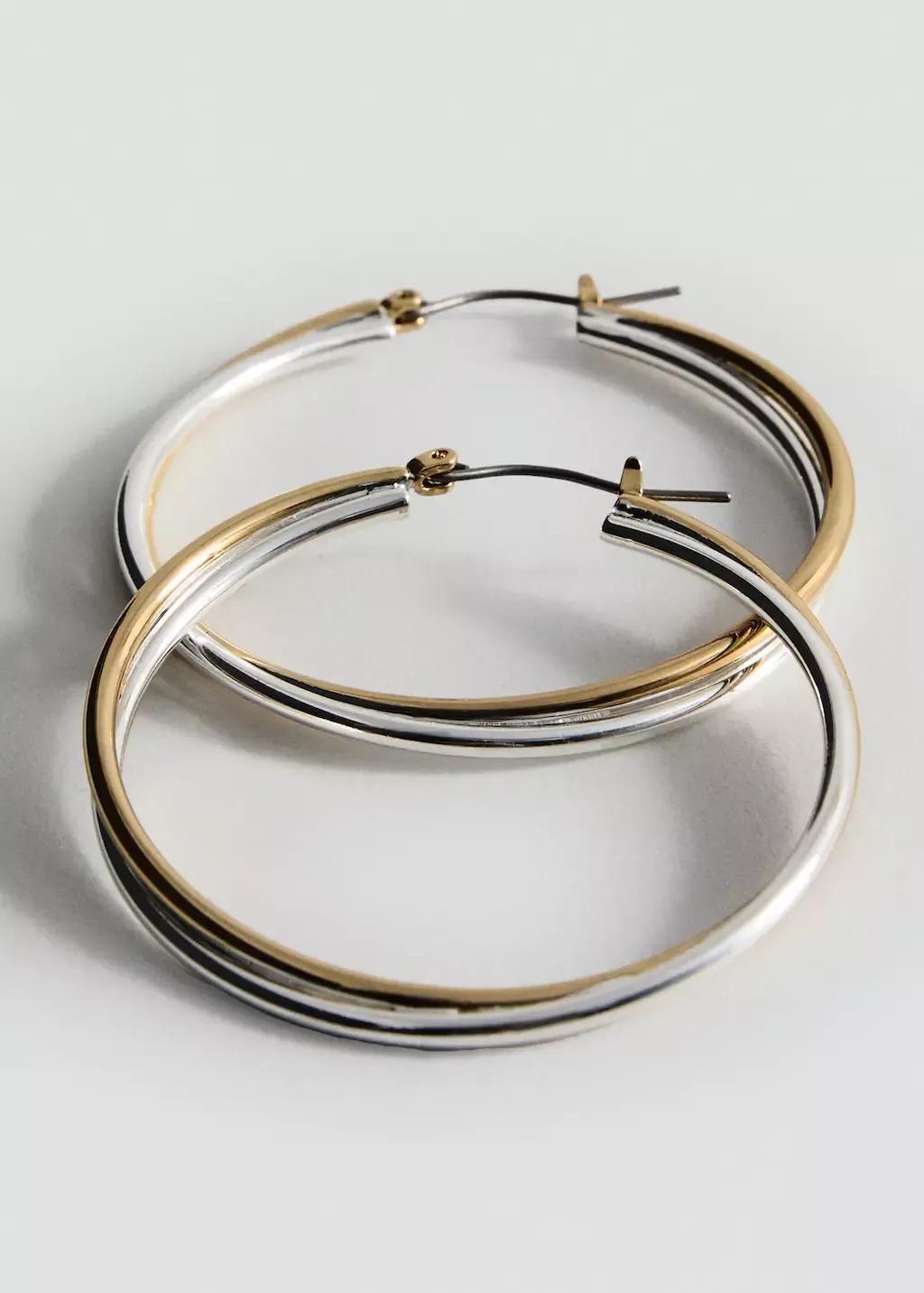 GOLD Two-tone double-hoop earrings, Gold, large image number 0