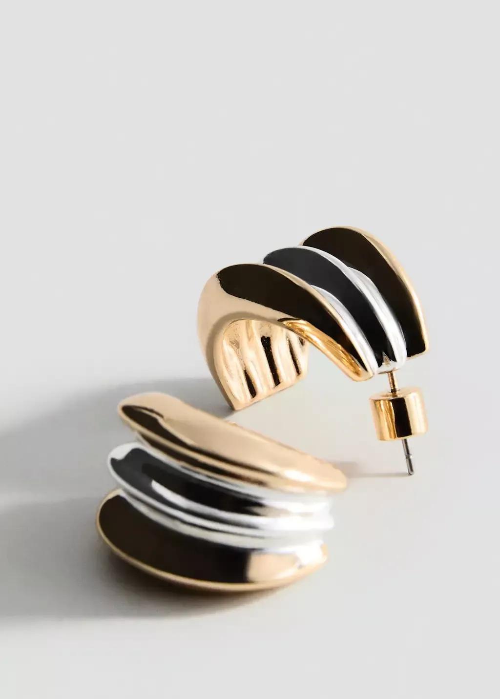 Gold Hoop Earrings With Two-Tone Relief, Gold, large image number 0