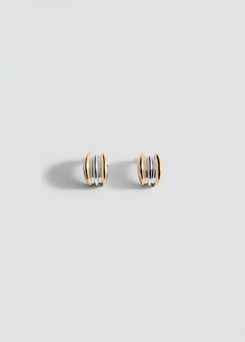 Gold Hoop Earrings With Two-Tone Relief, Gold, large image number 1