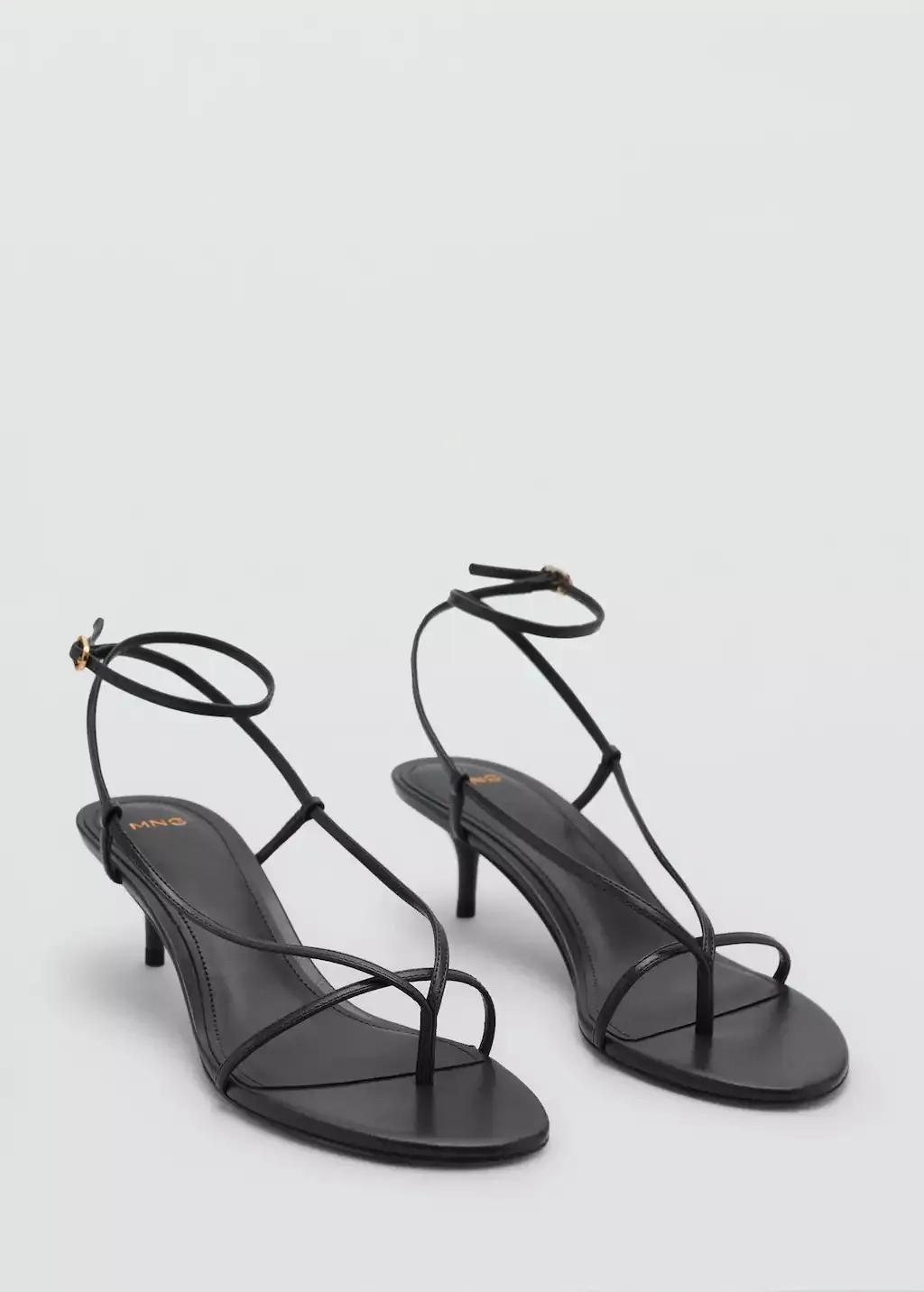 Black Heeled Sandals With Thin Strap, Black, medium