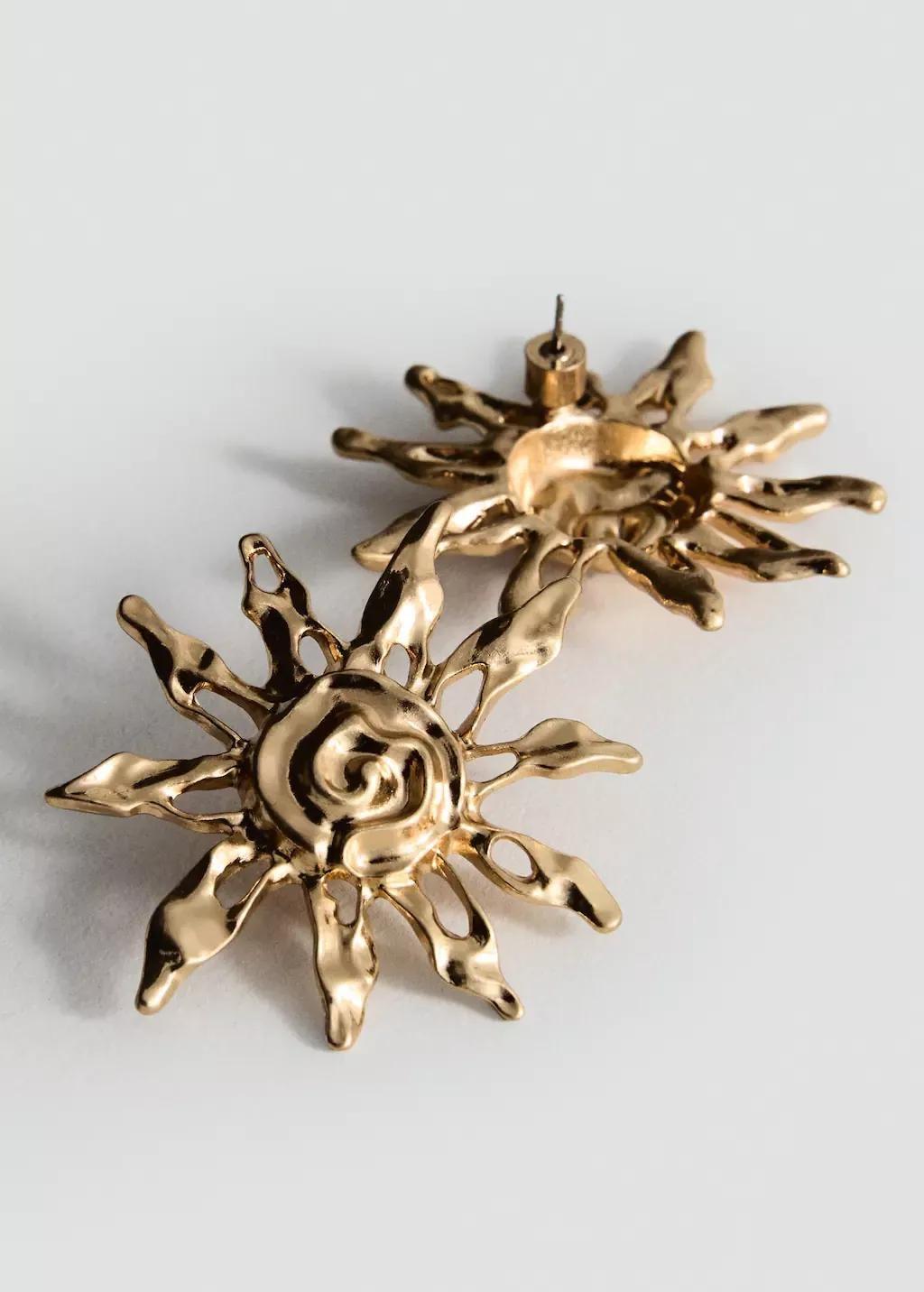 Gold Sun Design Earrings, Gold, large image number 0