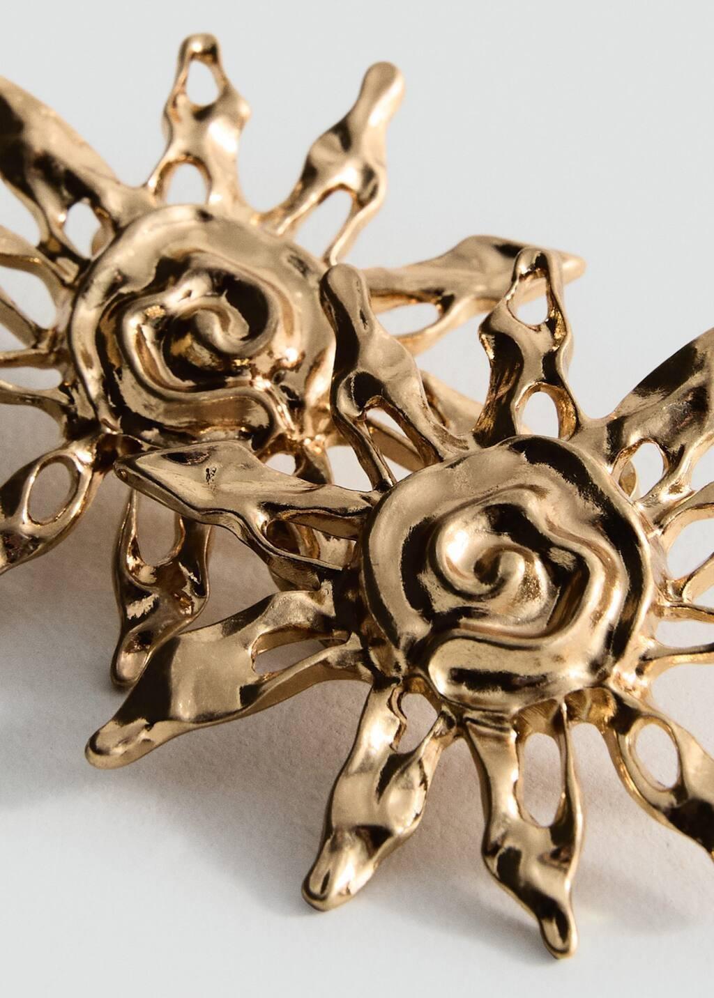 Gold Sun Design Earrings, Gold, large image number 1