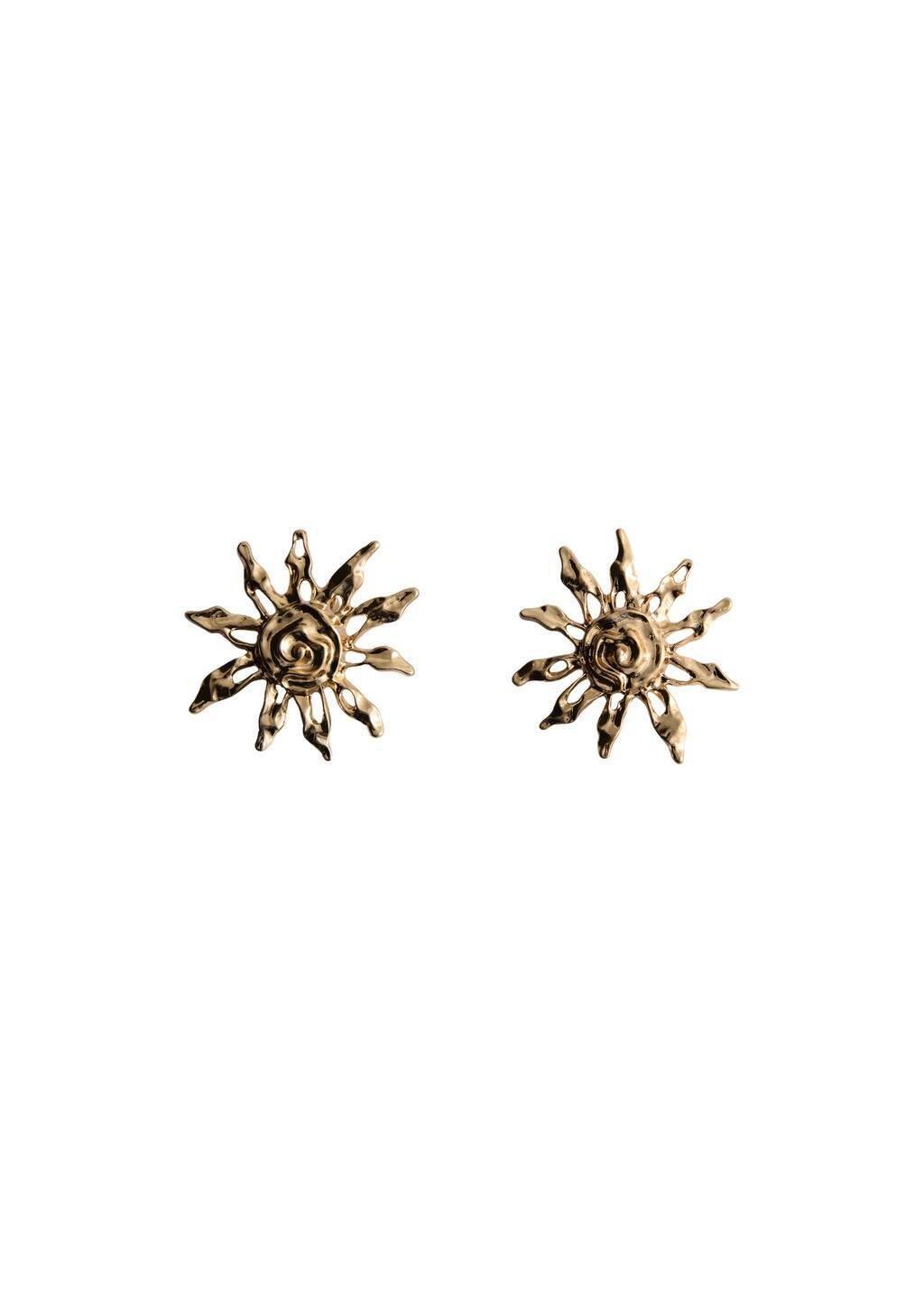 Gold Sun Design Earrings, Gold, large image number 2