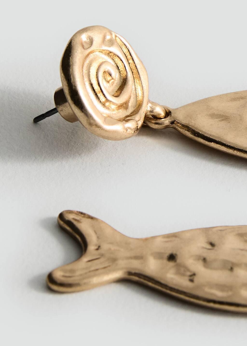 Gold Textured Fish Earrings, Gold, large image number 1