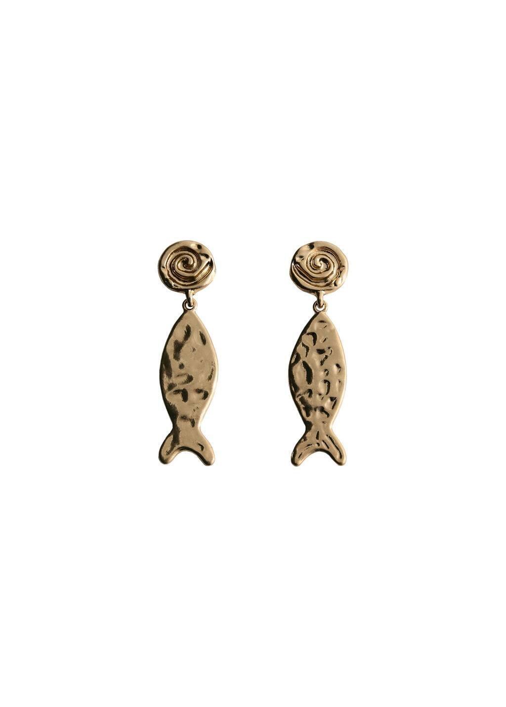 Gold Textured Fish Earrings, Gold, large image number 2