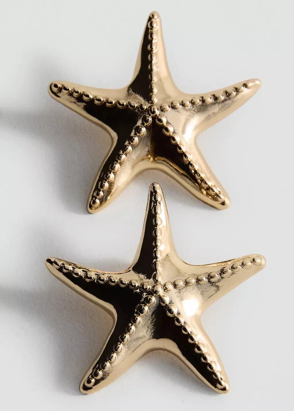 Gold Star Design Earrings, Gold, large image number 0