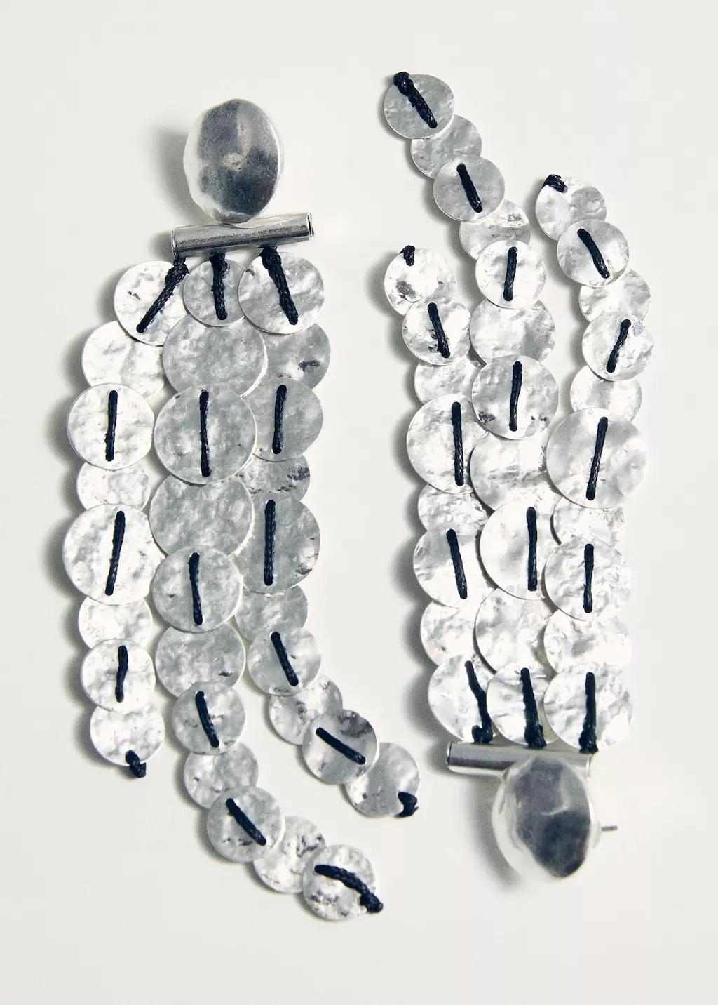 Silver Iron Bead Waterfall Earrings, Silver, large image number 1