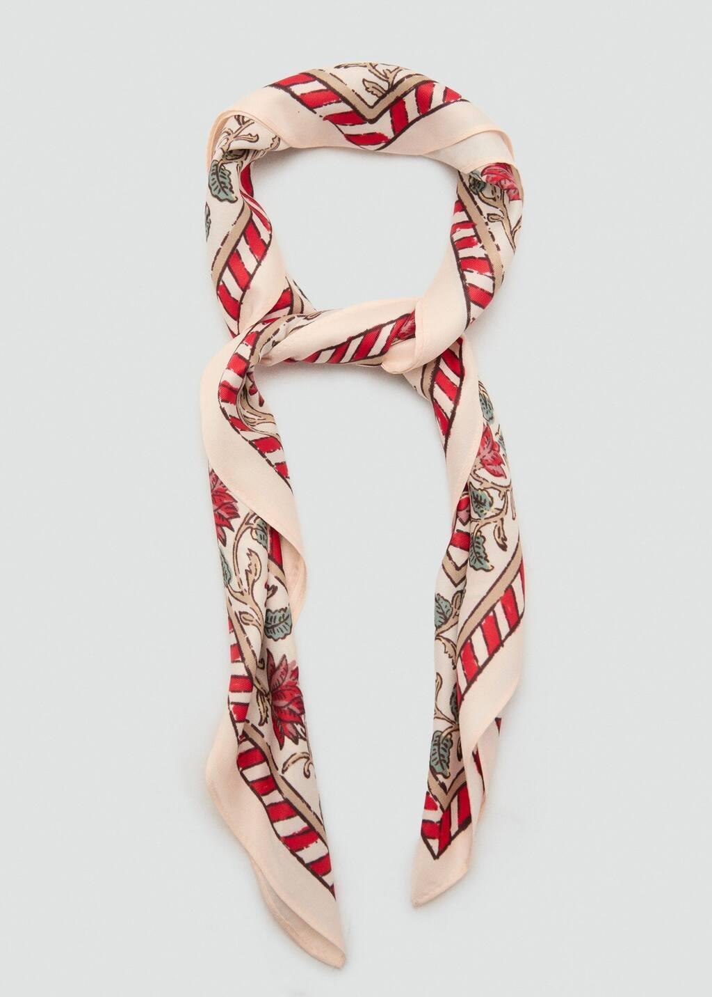 Cream Flowers Printed Scarf, Light Beige, large image number 1