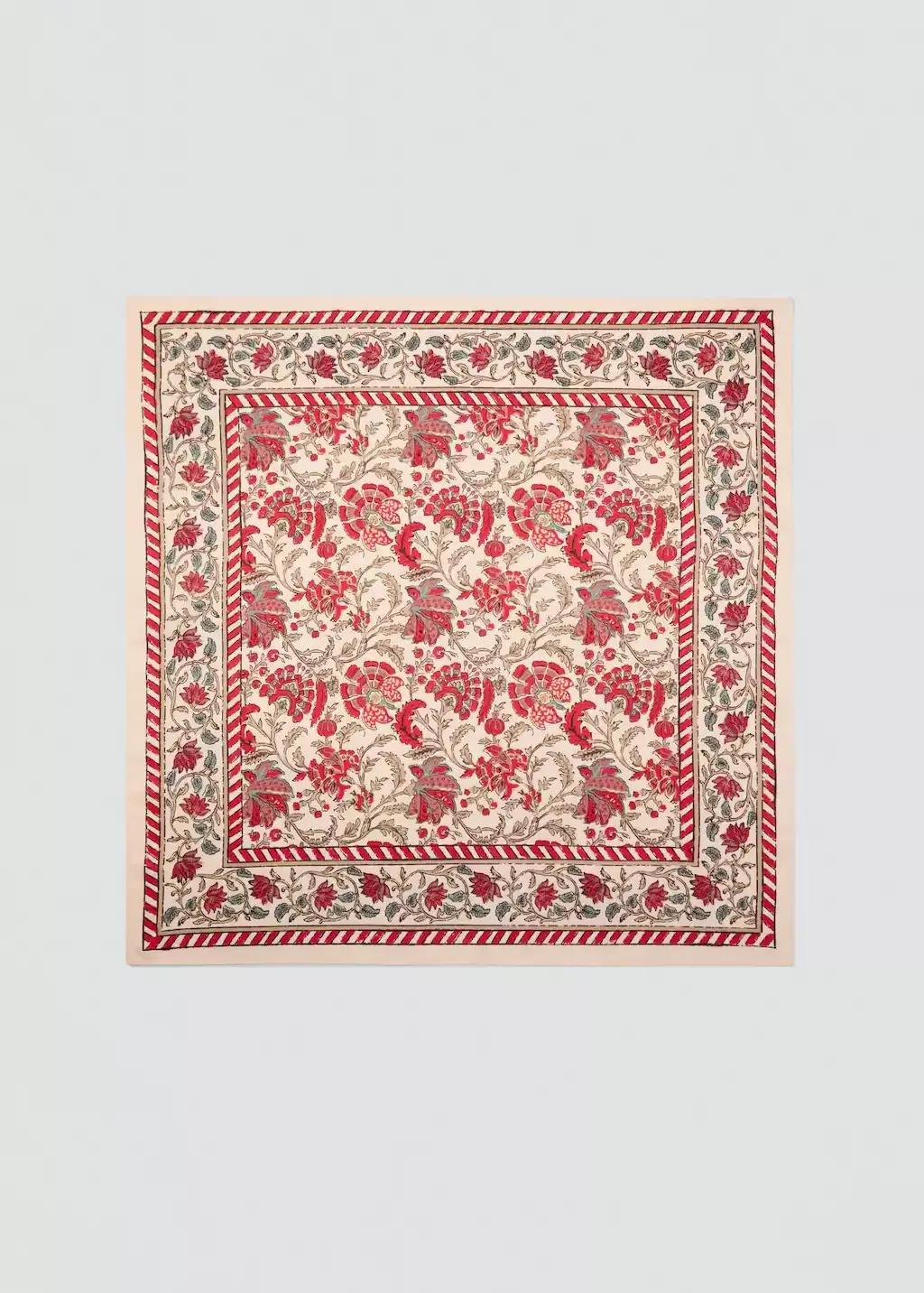 Cream Flowers Printed Scarf, Light Beige, large image number 2