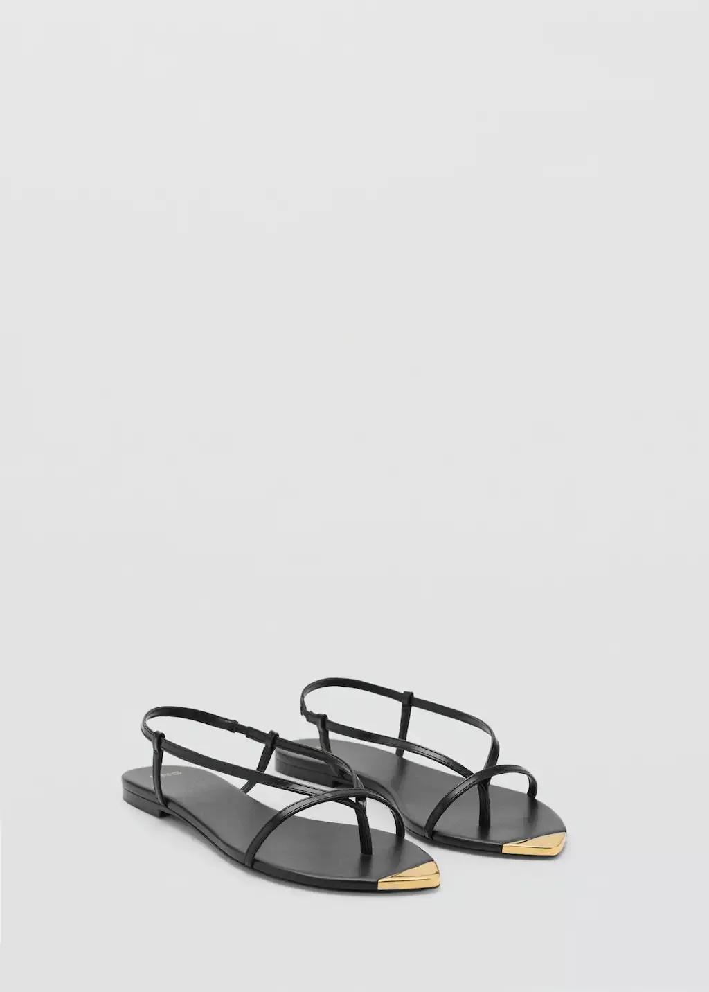 Black Leather Sandals With Strap And Contrasting Toe, , large image number 0