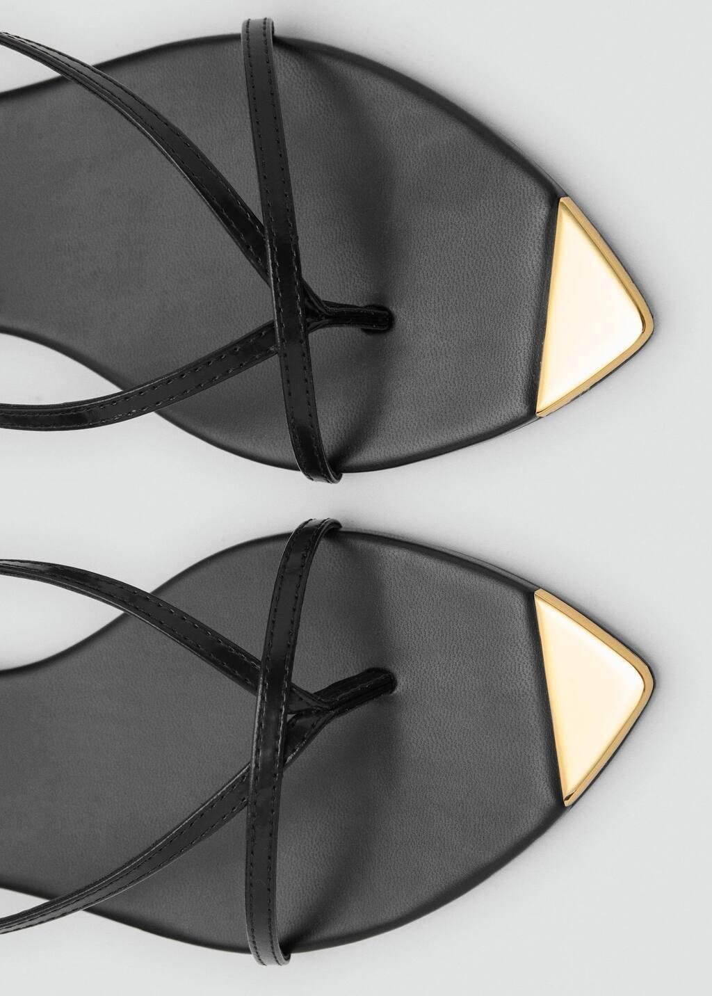 Black Leather Sandals With Strap And Contrasting Toe, , large image number 2